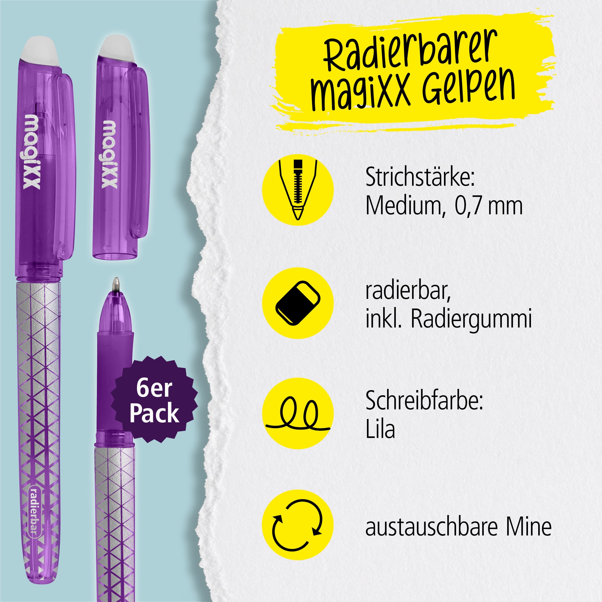 Radierbarer Gelschreiber ONLINE magiXX Classic Lila, 6er Pack
