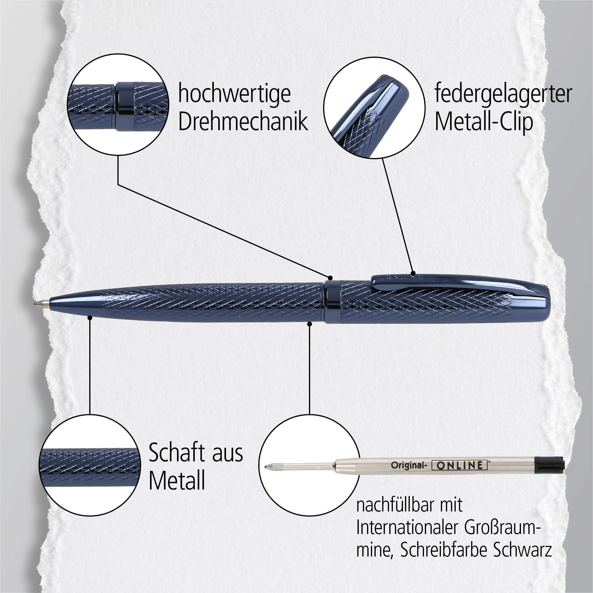 Drehkugelschreiber Eleganza Diamond Night, aus Metall, auswechselbare Großraummine Schreibfarbe Schwarz dokumentenecht, inkl. Geschenkverpackung