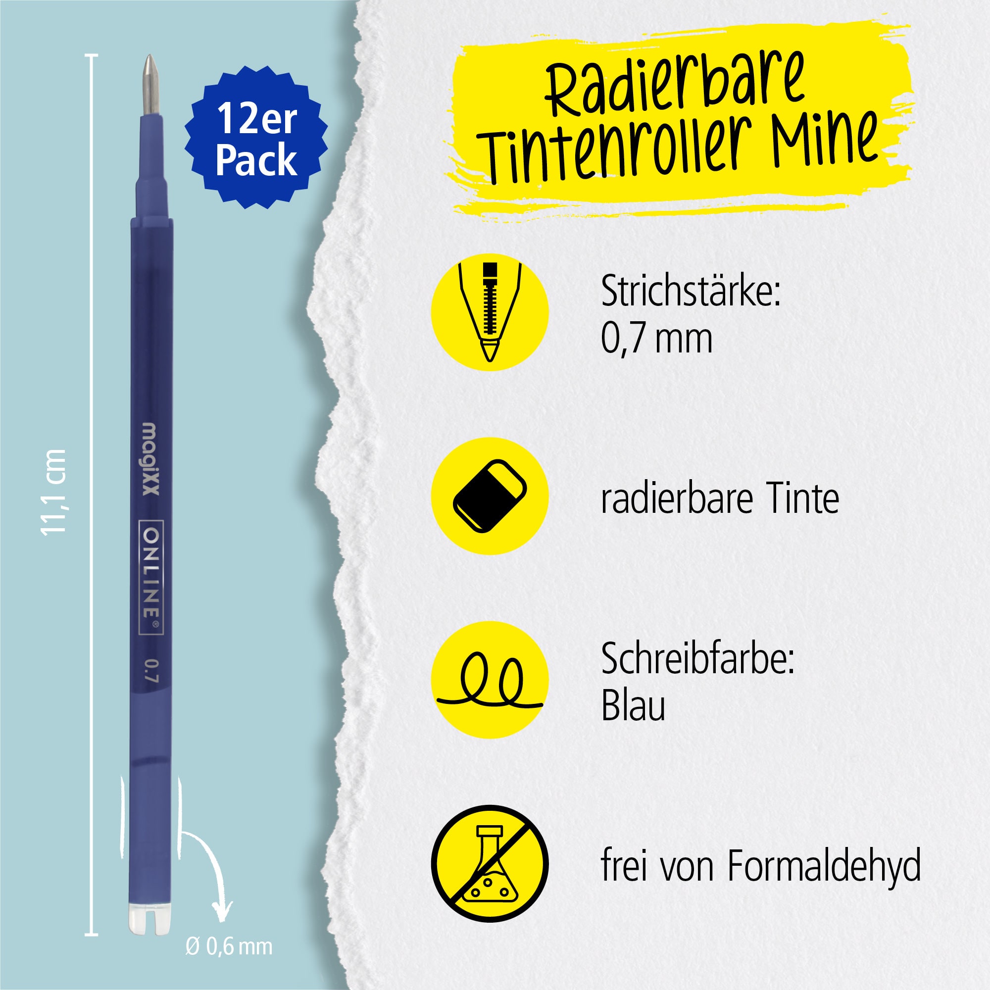 Radierbare Ersatzminen für ONLINE magiXX Gelschreiber - 0,7 mm blau