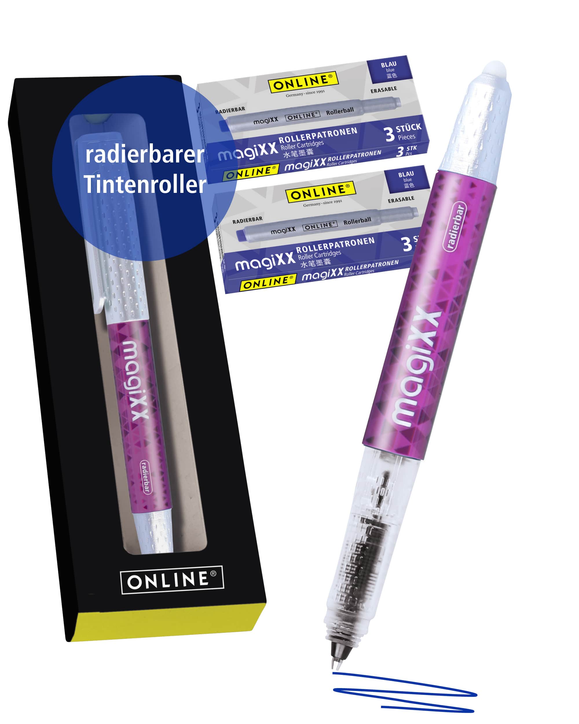 Radierbarer Patronenrollerball ONLINE magiXX Black inkl. Tintenpatronen