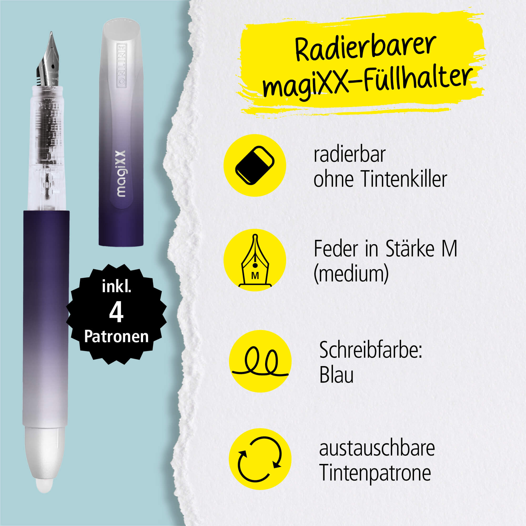 Radierbarer Füller ONLINE magiXX Lavender inkl. Tintenpatronen