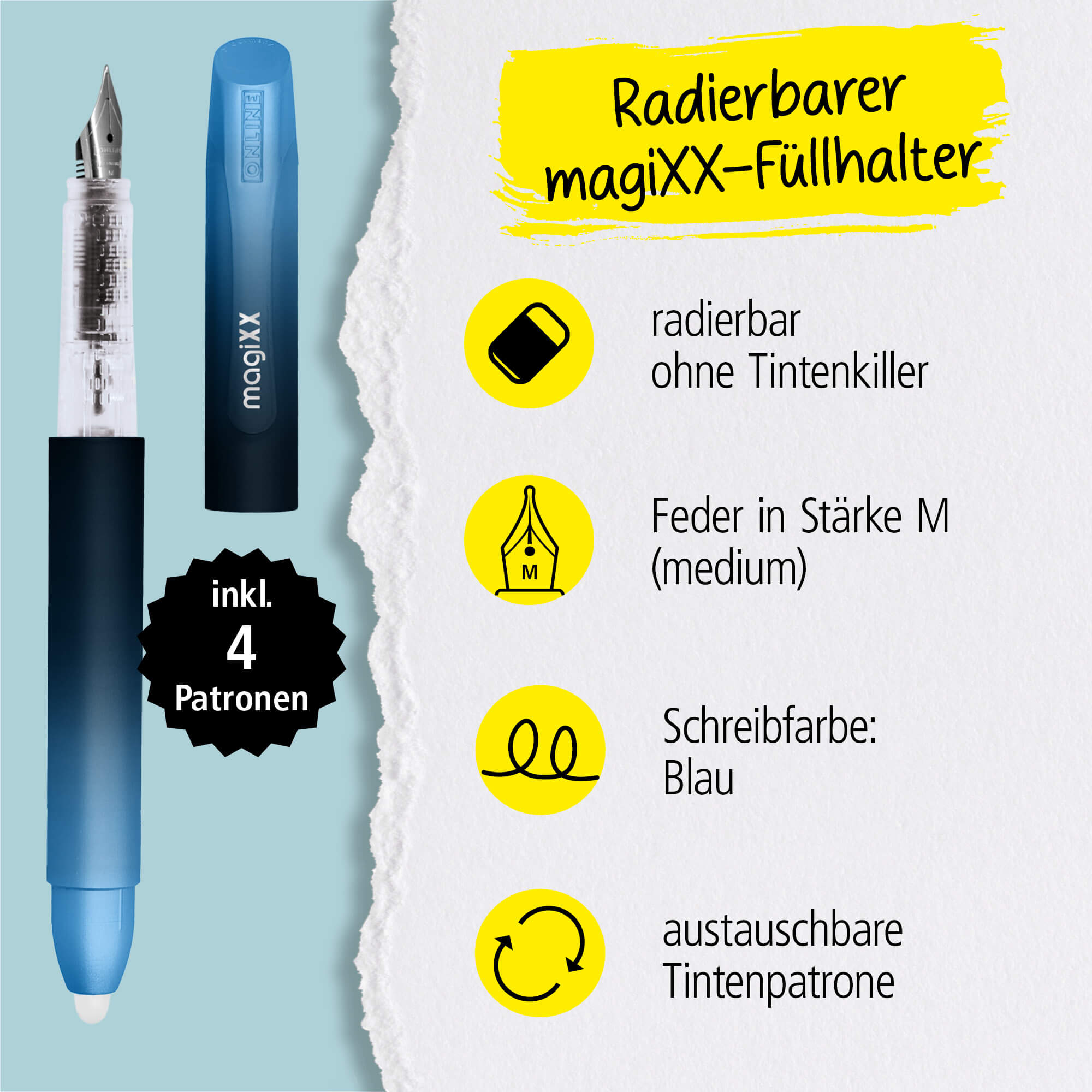 Radierbarer Füller ONLINE magiXX Deep Ocean inkl. Tintenpatronen