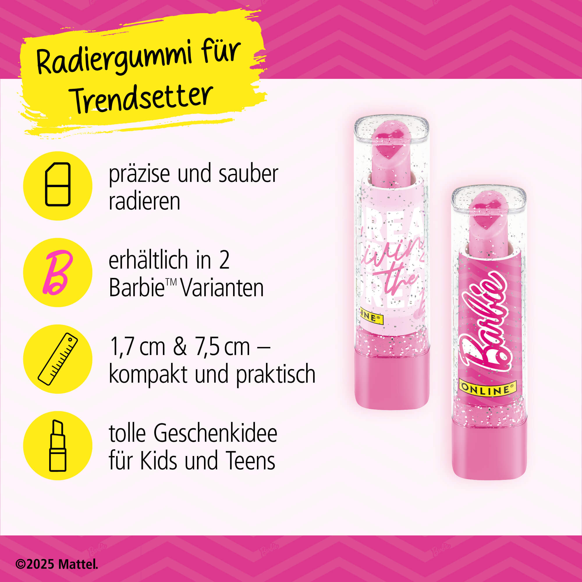 Lipstick Radierer, 2er Pack, Barbie
