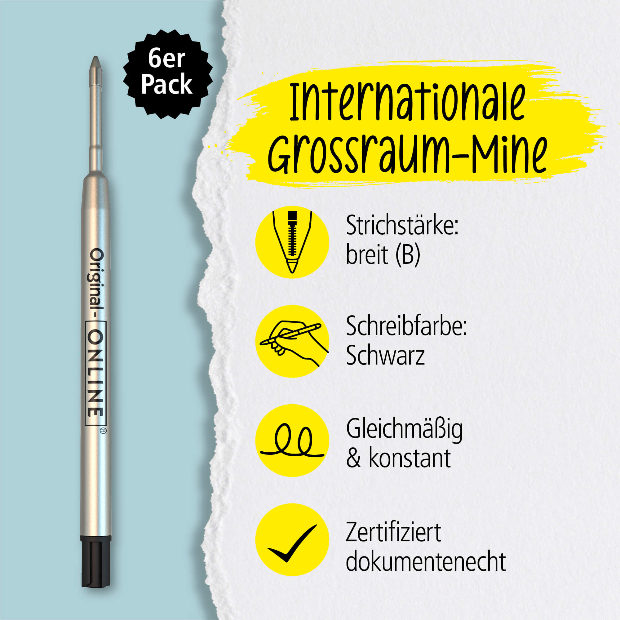 Internationale Großraumminen B Set, 6 Stück (schwarz)