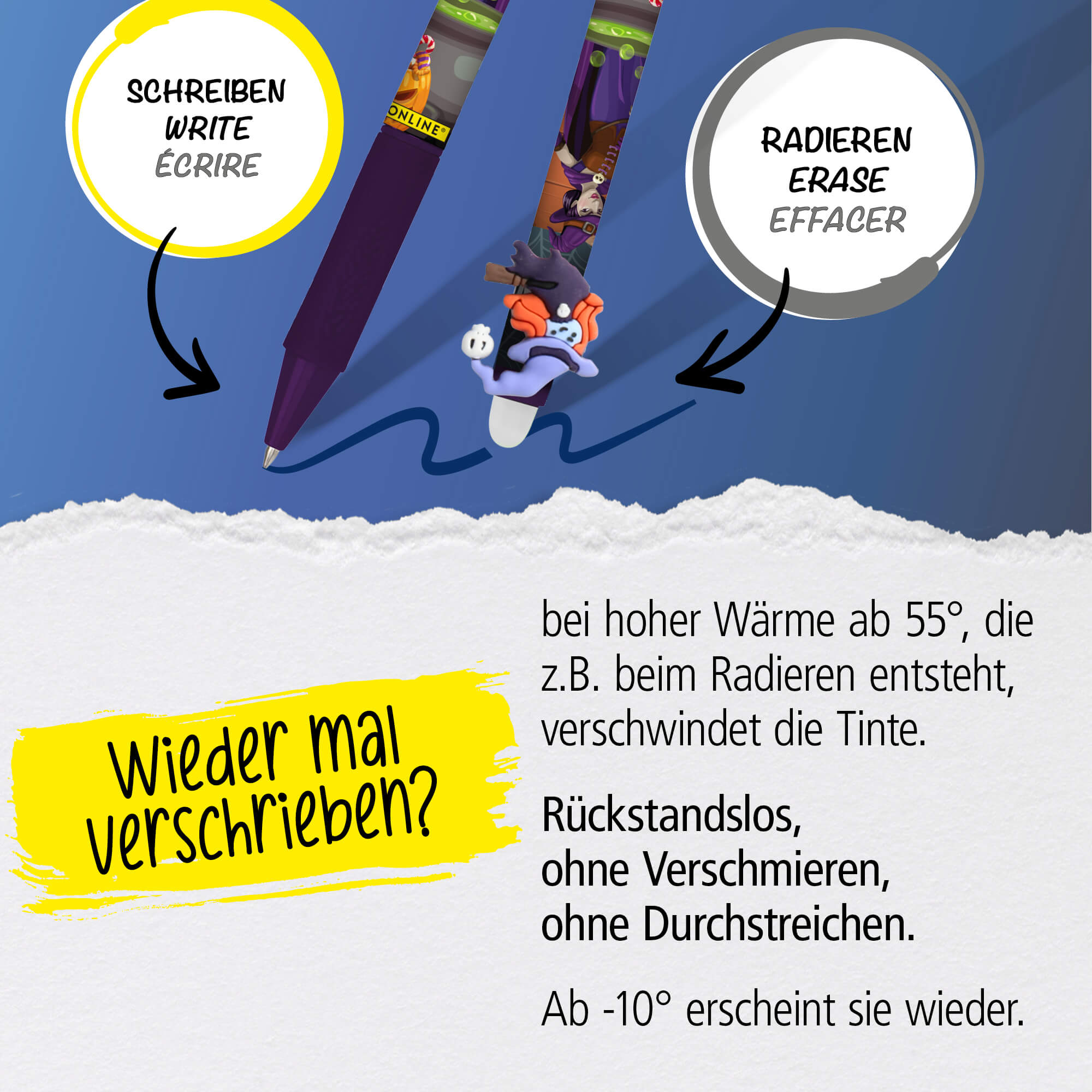 Radierbare Gelschreiber ONLINE magiXX Fun Halloween, 6er Pack, gruselige Geschenkidee