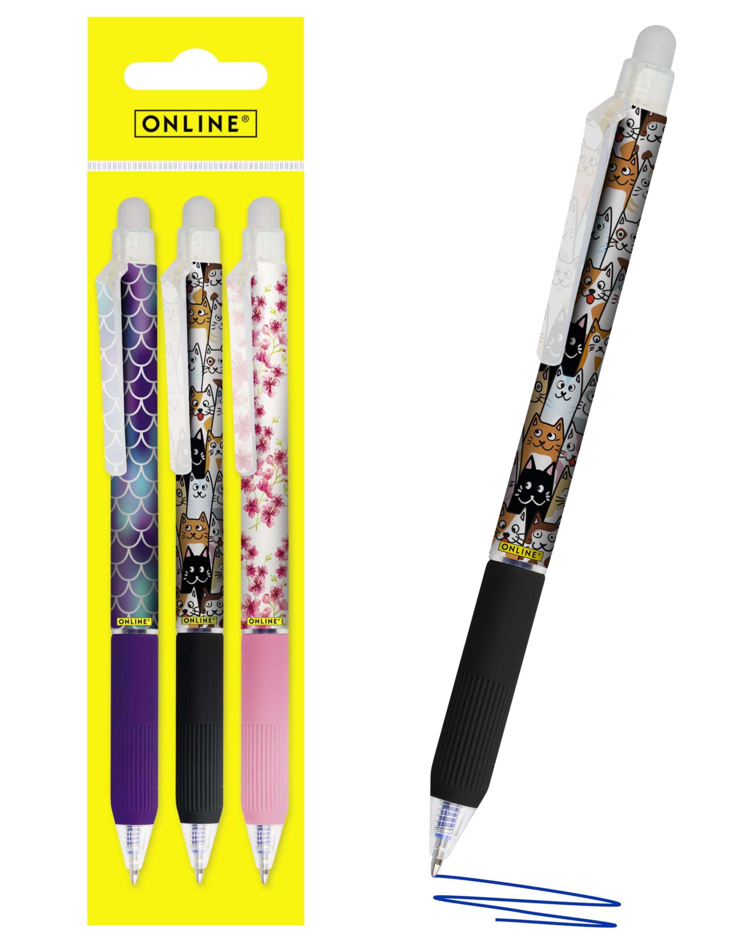 3x Radierbare Gelpens ONLINE magiXX Design Girls, Gelschreiber blau
