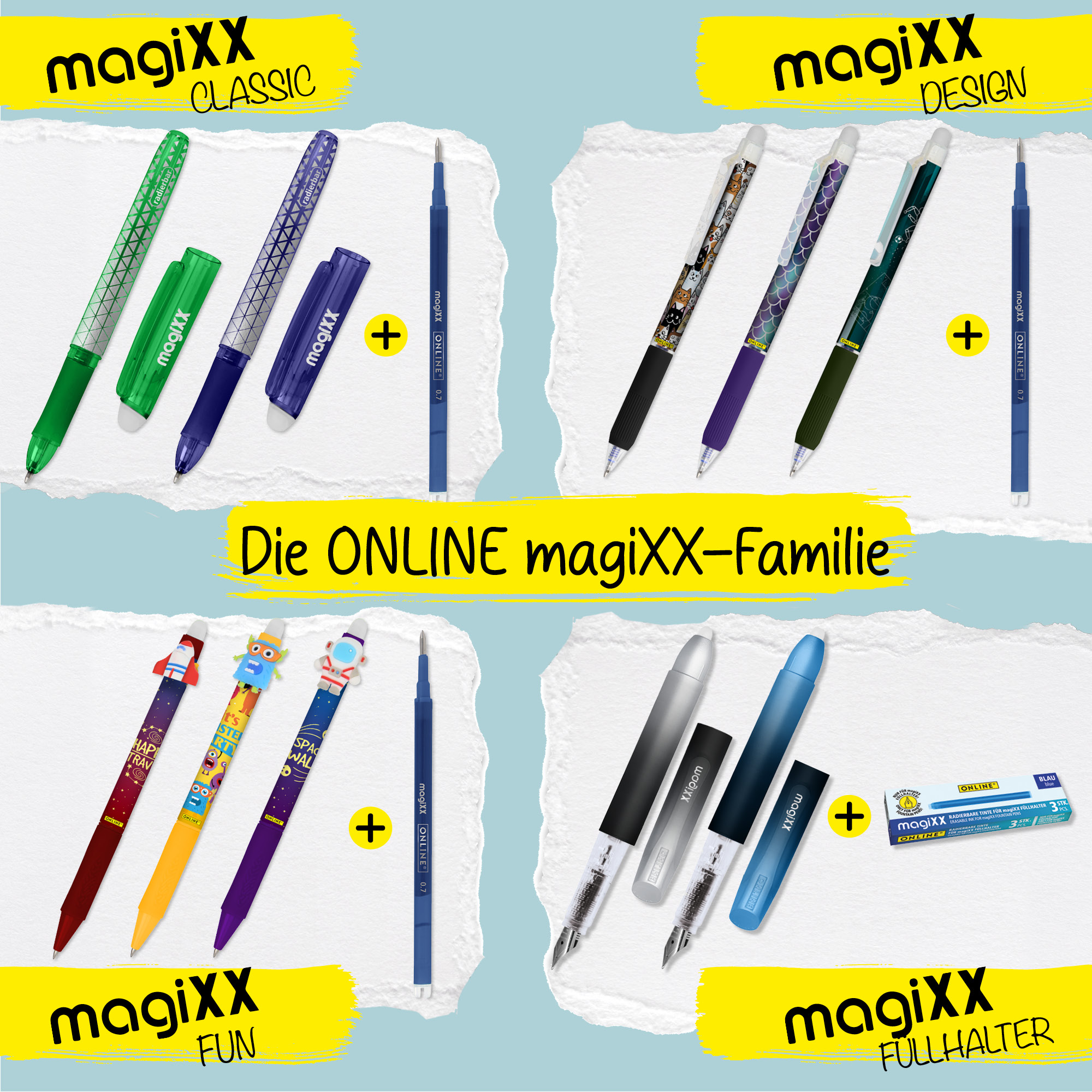 3x radierbare Tintenpatronen für magiXX Füllhalter, blauschreibend