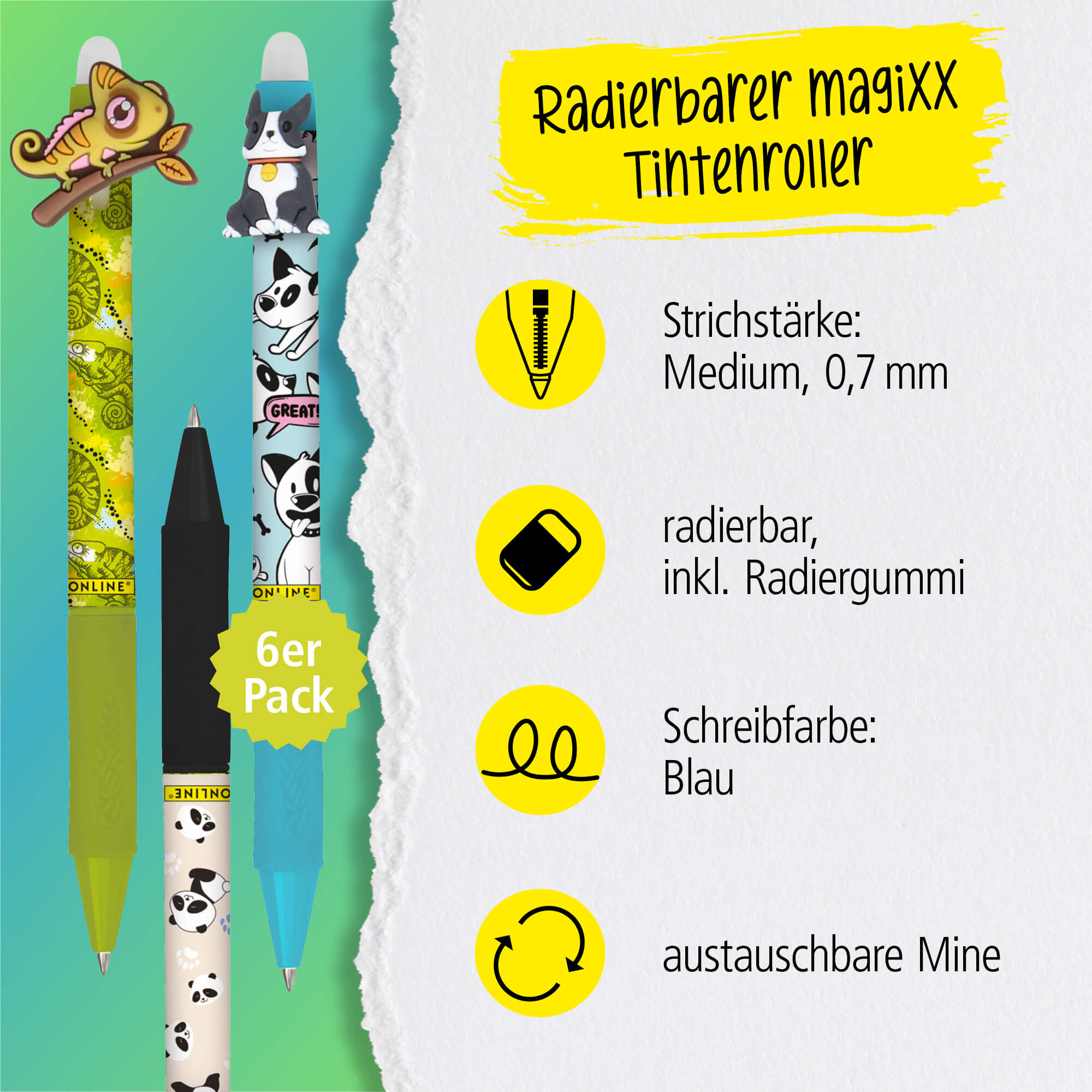 Radierbare Gelschreiber magiXX Fun Wild Life, 6er Pack