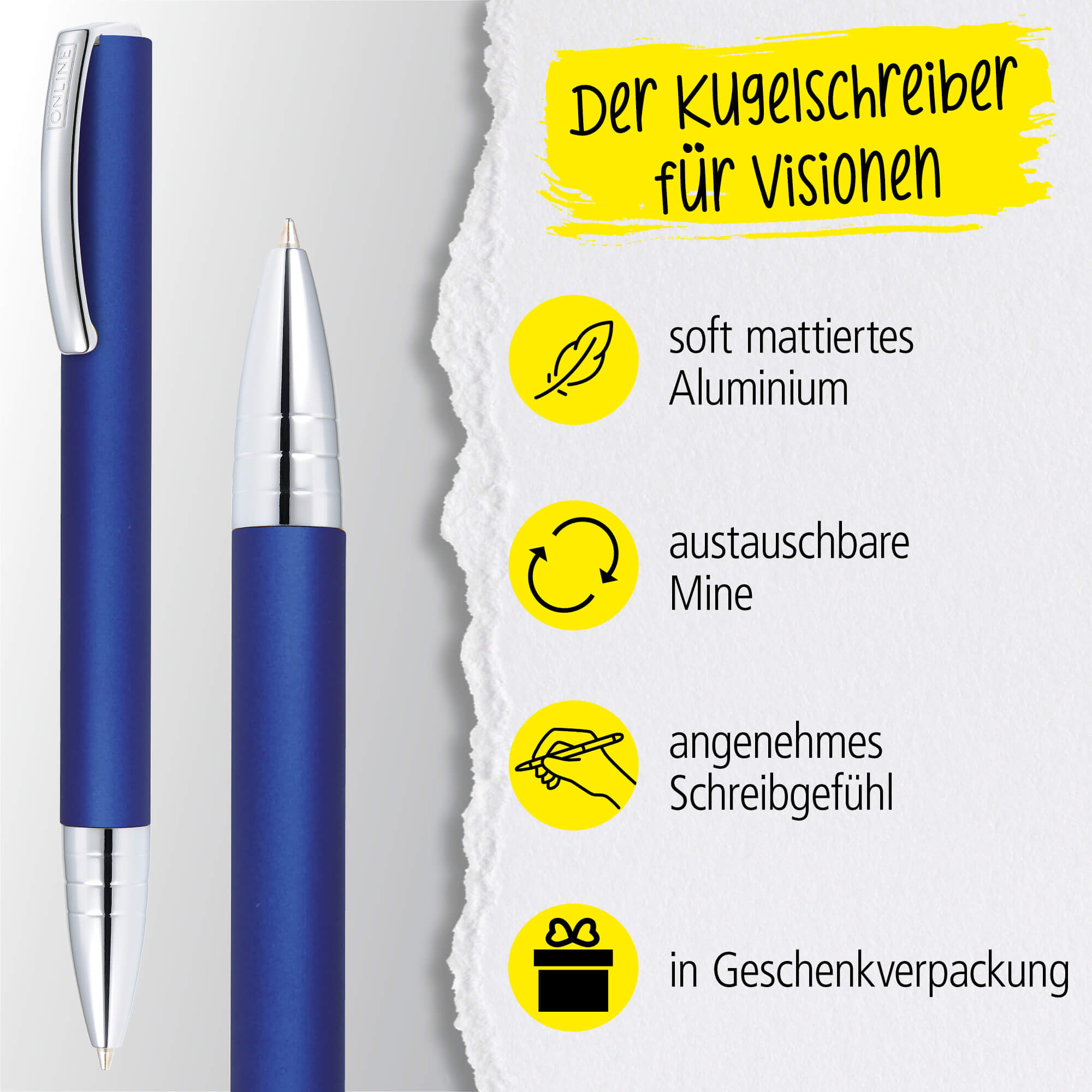 Kugelschreiber Vision Ocean Blue, mit Wunschgravur