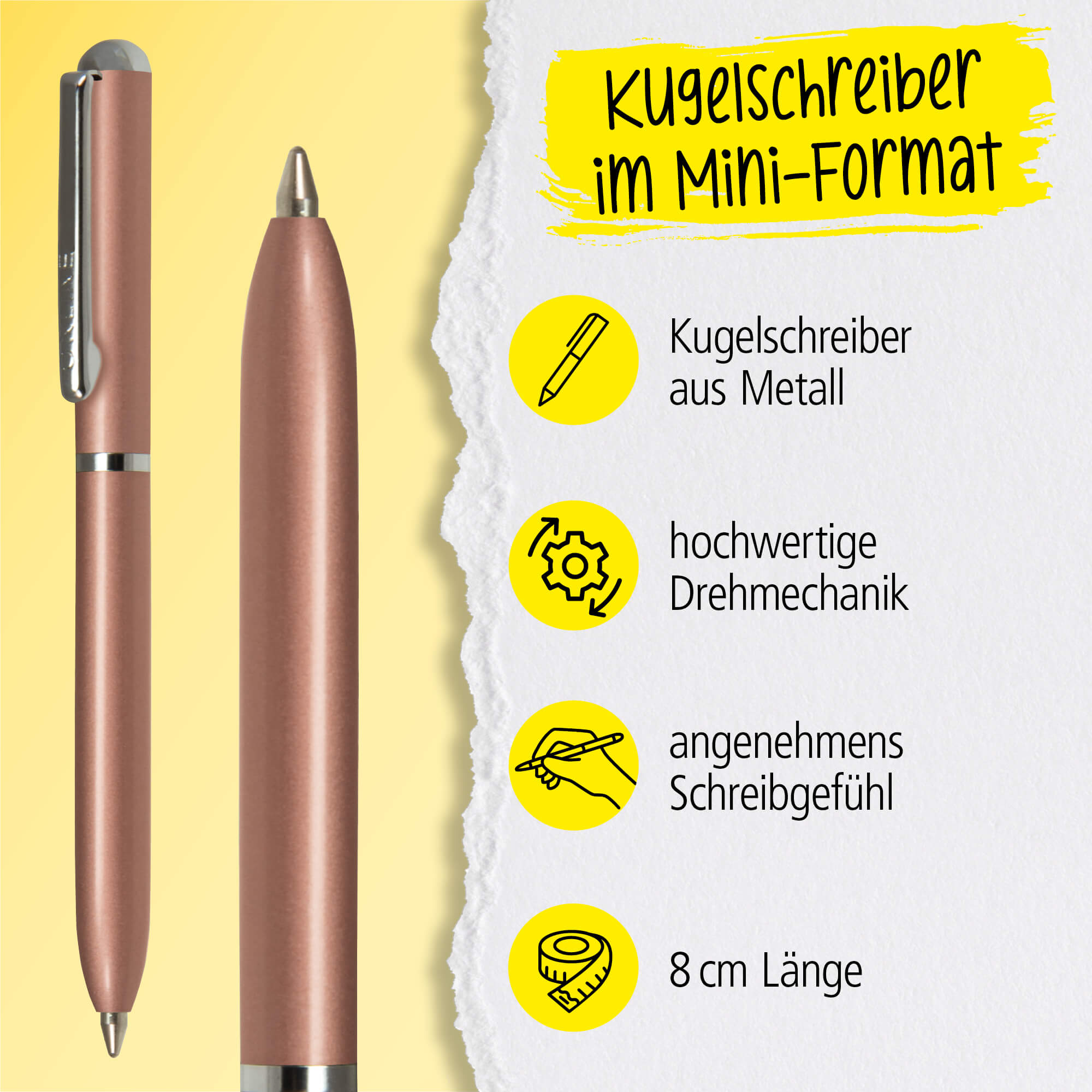 Kugelschreiber Mini Portemonnaie Rosegold, 8 cm Mini-Kugelschreiber