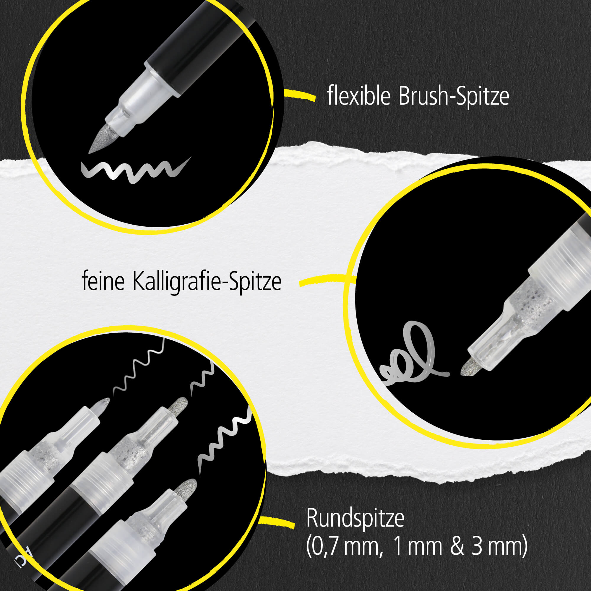 Silver Lettering Set mit Acryl Marker, Fineliner und Brushpen, 5 Stifte