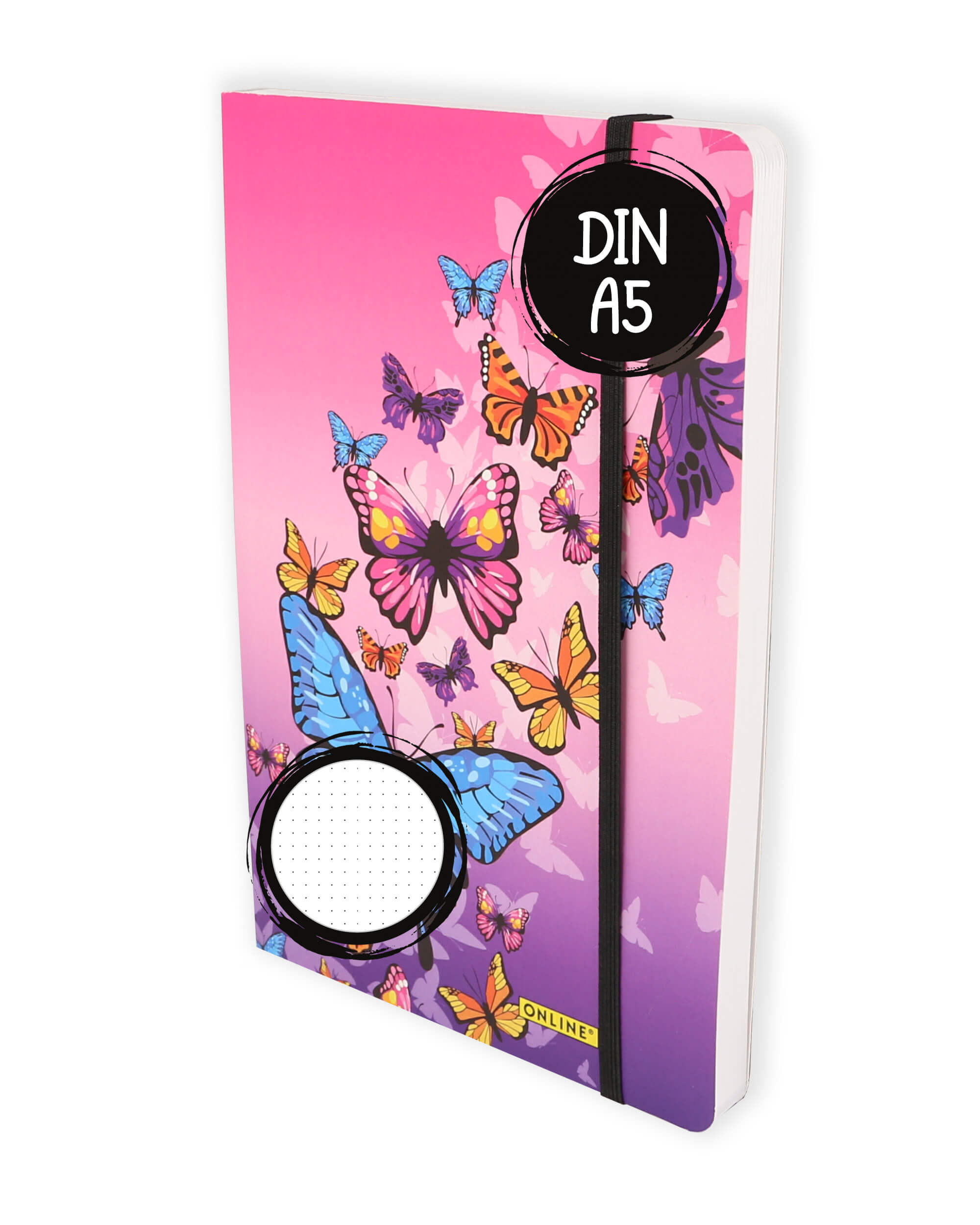 Bullet Journal Butterfly, Dotted-Notizbuch mit Soft Cover, Gummiband, DIN A5, 120g/m² FSC Papier, 144 Seiten
