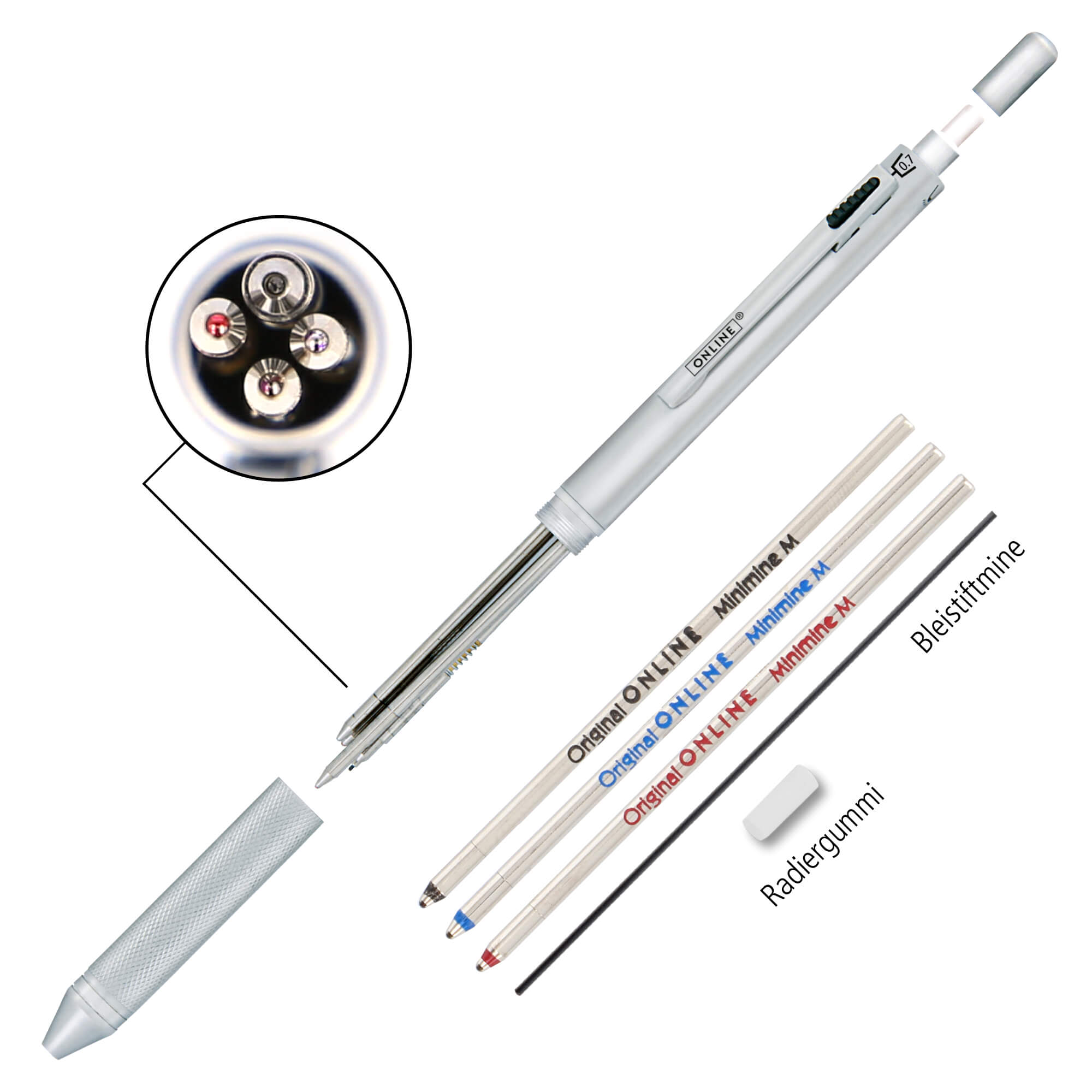 Kugelschreiber Multipen 4-in-1 Silver