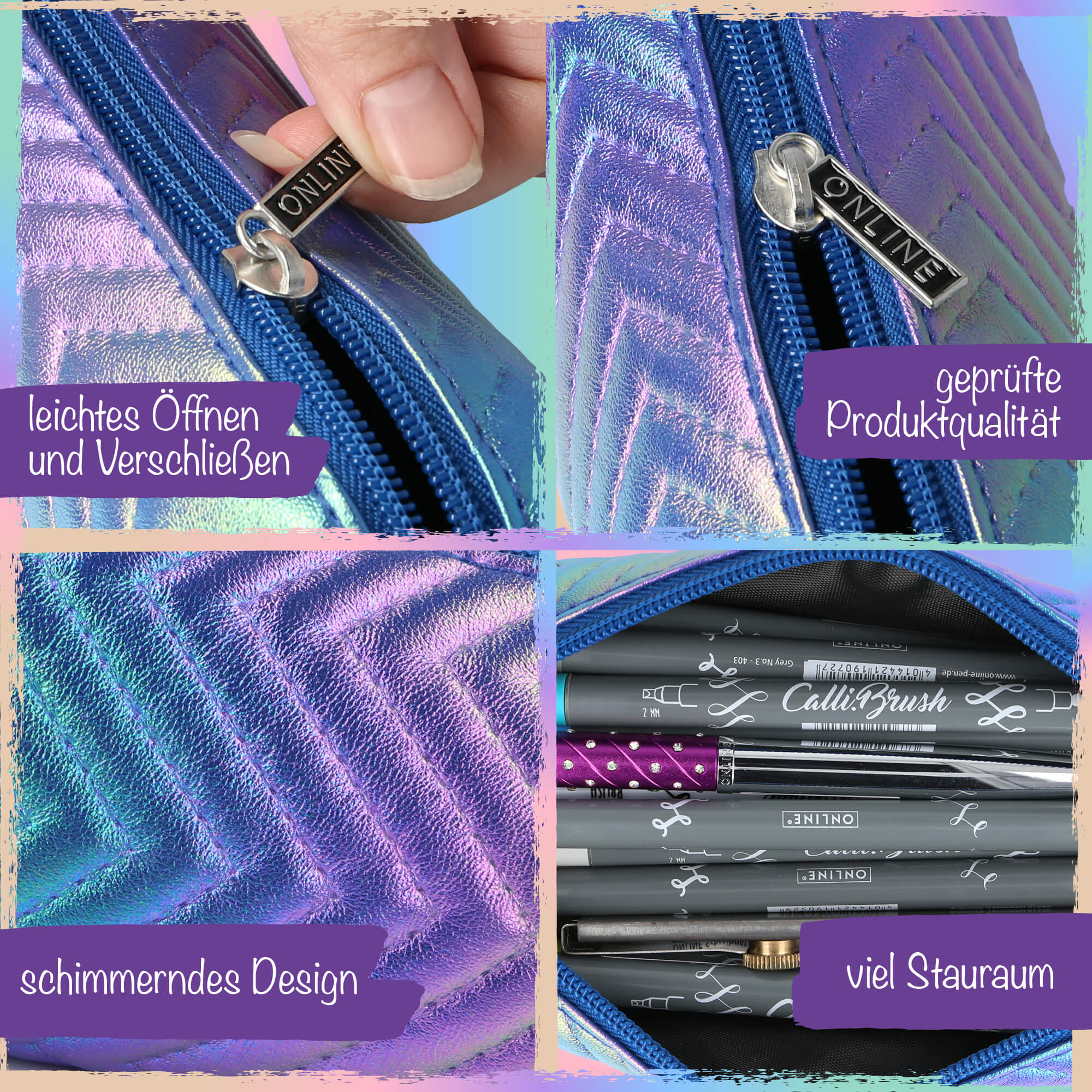 Schlampermäppchen Rainbow, metallic-glänzendes Federmäppchen