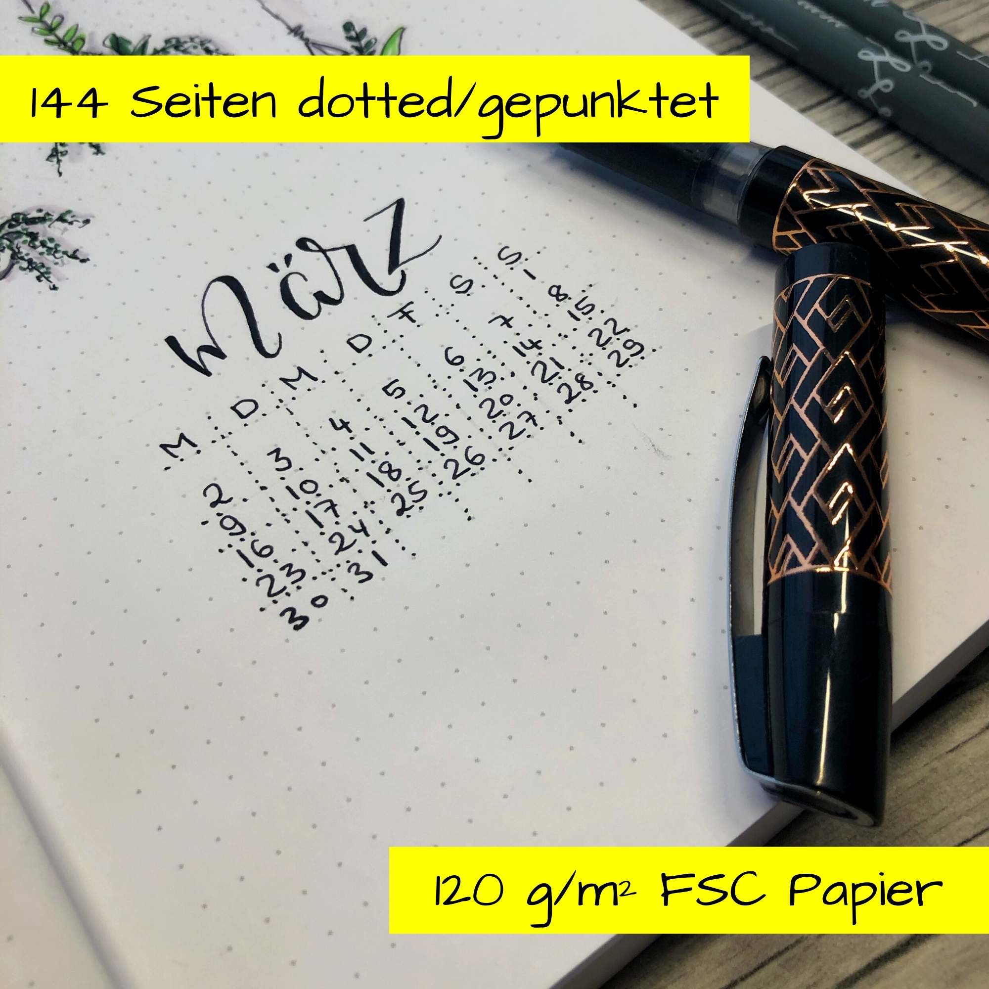 Bullet Journal Spotlights Roses, Dotted-Notizbuch mit Soft Cover, Gummiband, DIN A5, 120g/m² FSC Papier, 144 Seiten