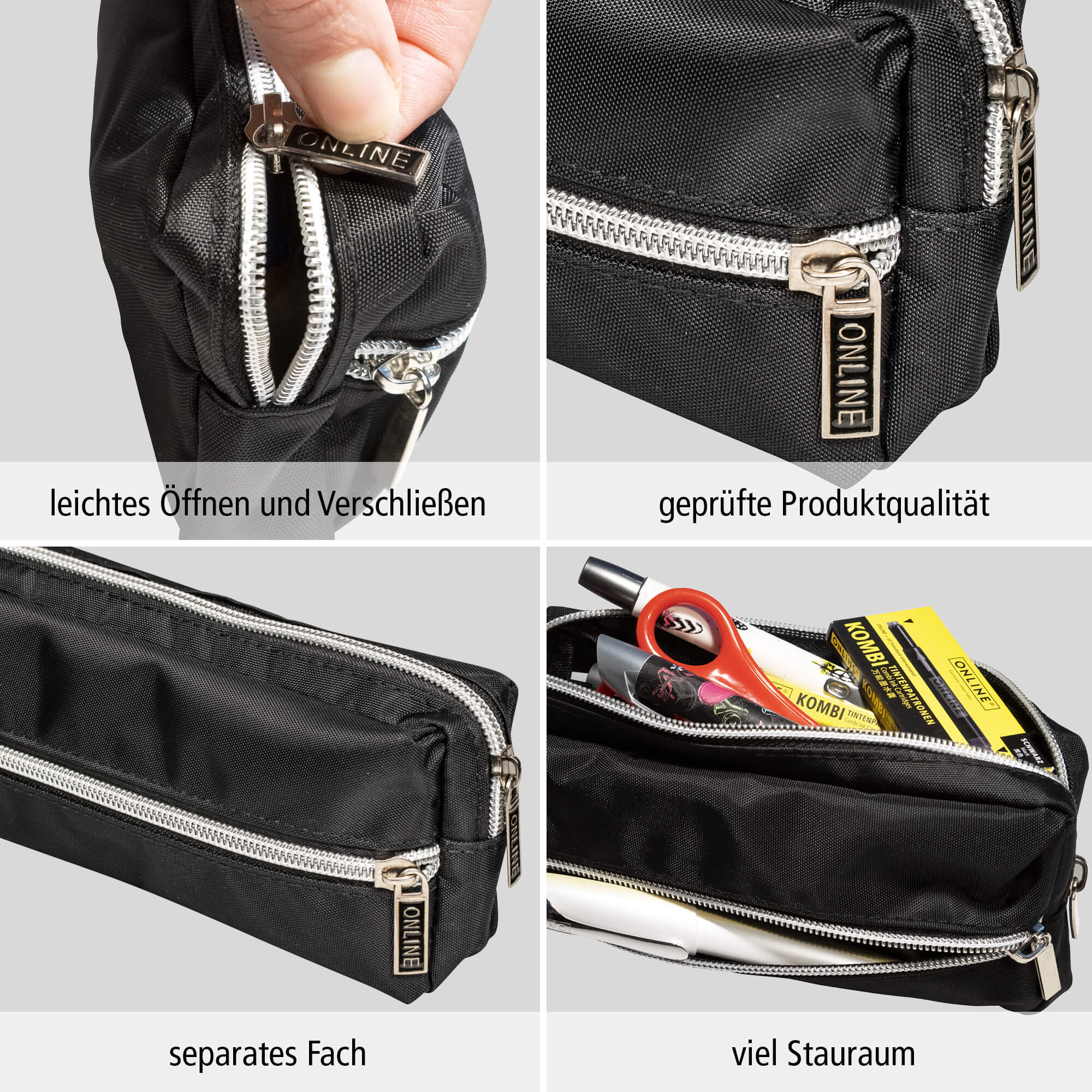 Schlampermäppchen Black Style, schwarzes Federmäppchen mit 2 Fächern
