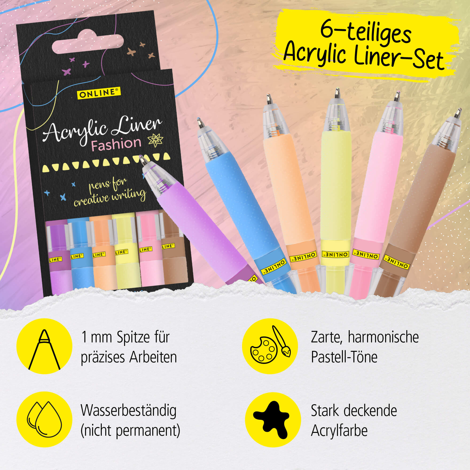 Acrylic Liner Fashion, Pastell-Farben, 6er-Set