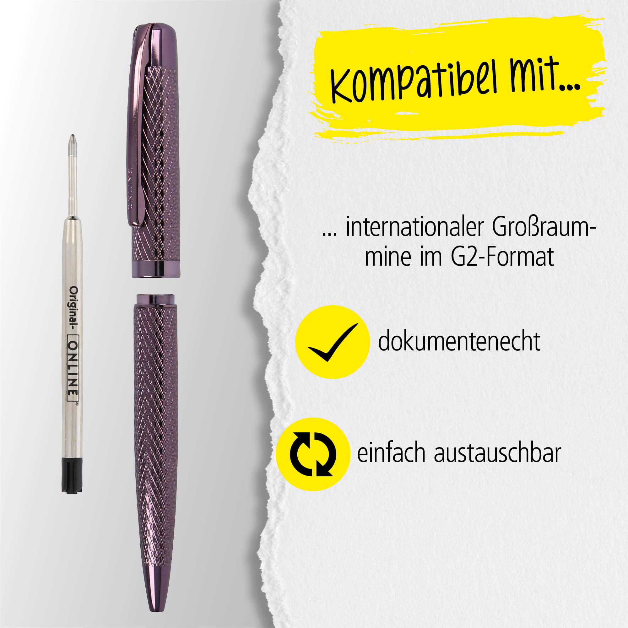 Drehkugelschreiber Eleganza Diamond Wine, aus Metall, auswechselbare Großraummine Schreibfarbe Schwarz dokumentenecht, inkl. Geschenkverpackung