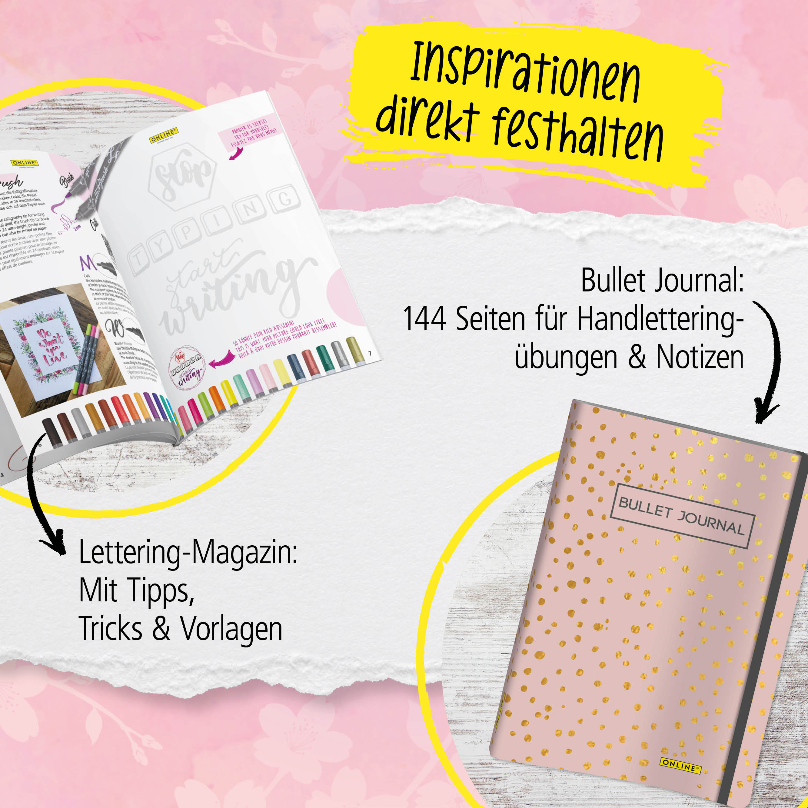 Handlettering Set All-In-One mit Brush Pens, Füller und Notizbuch