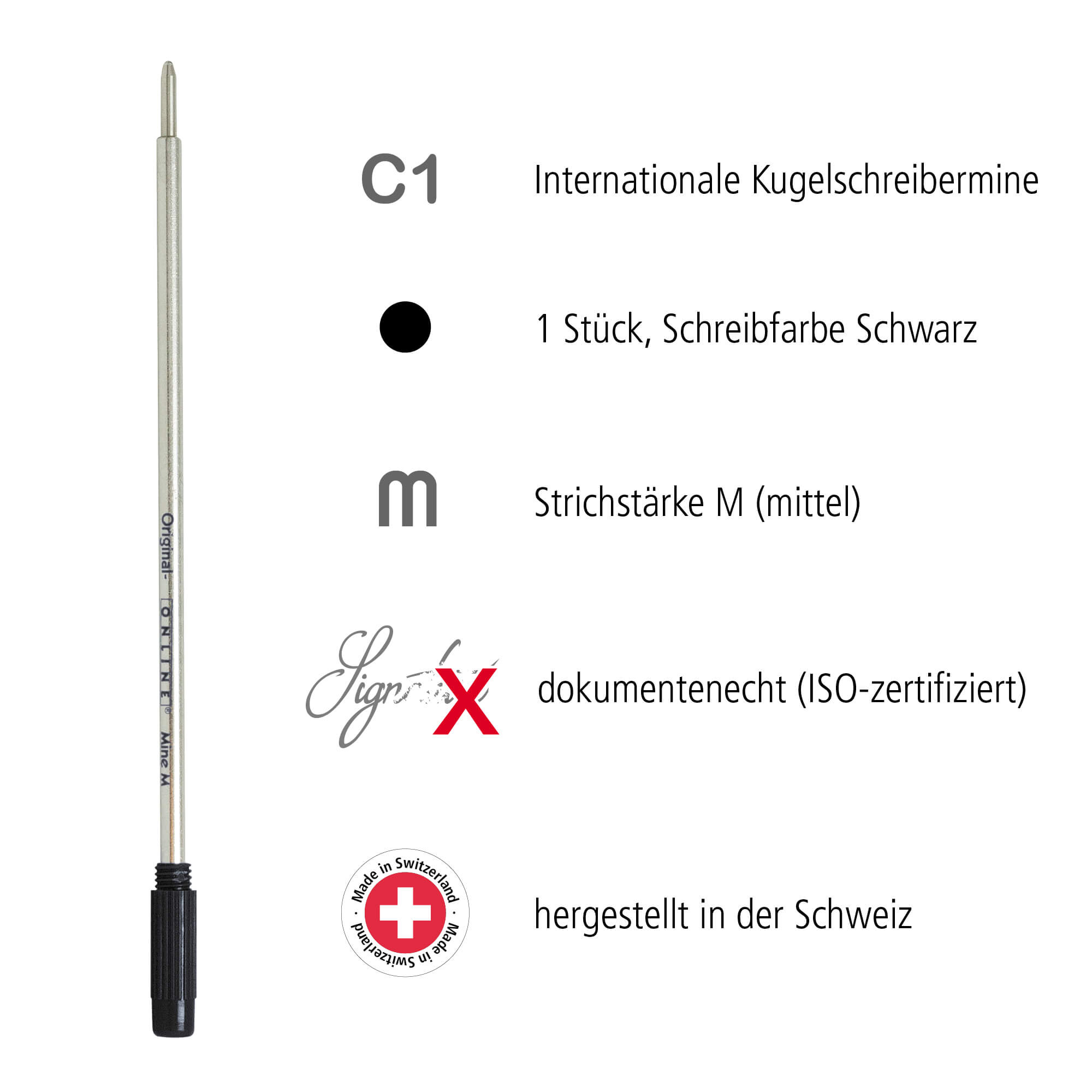 Internationale Kugelschreibermine M, Schwarz