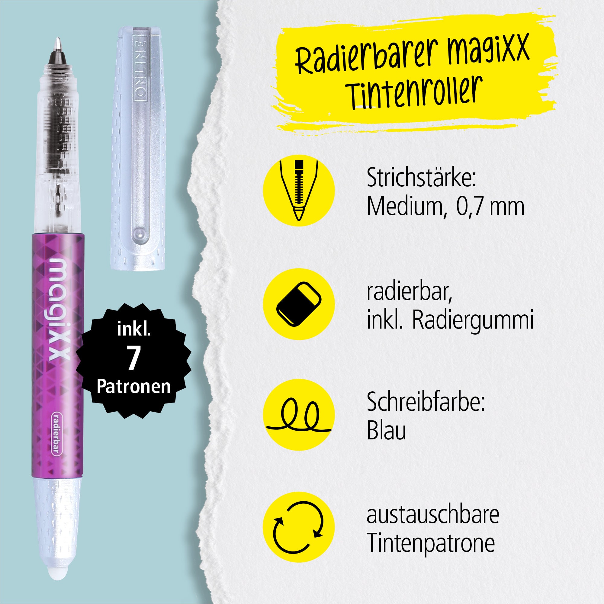 Radierbarer Patronenrollerball ONLINE magiXX Black inkl. Tintenpatronen