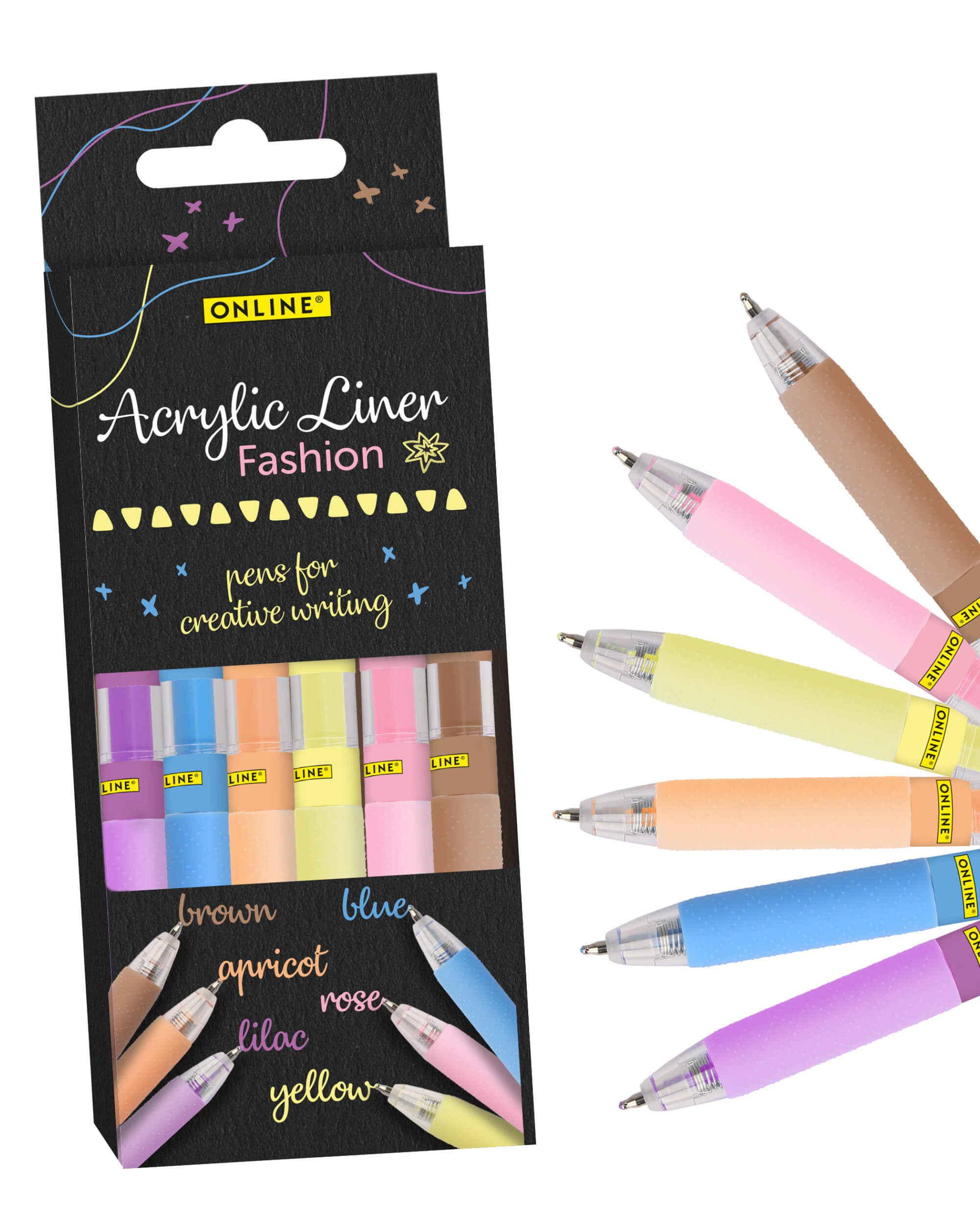 Acrylic Liner Fashion, Pastell-Farben, 6er-Set