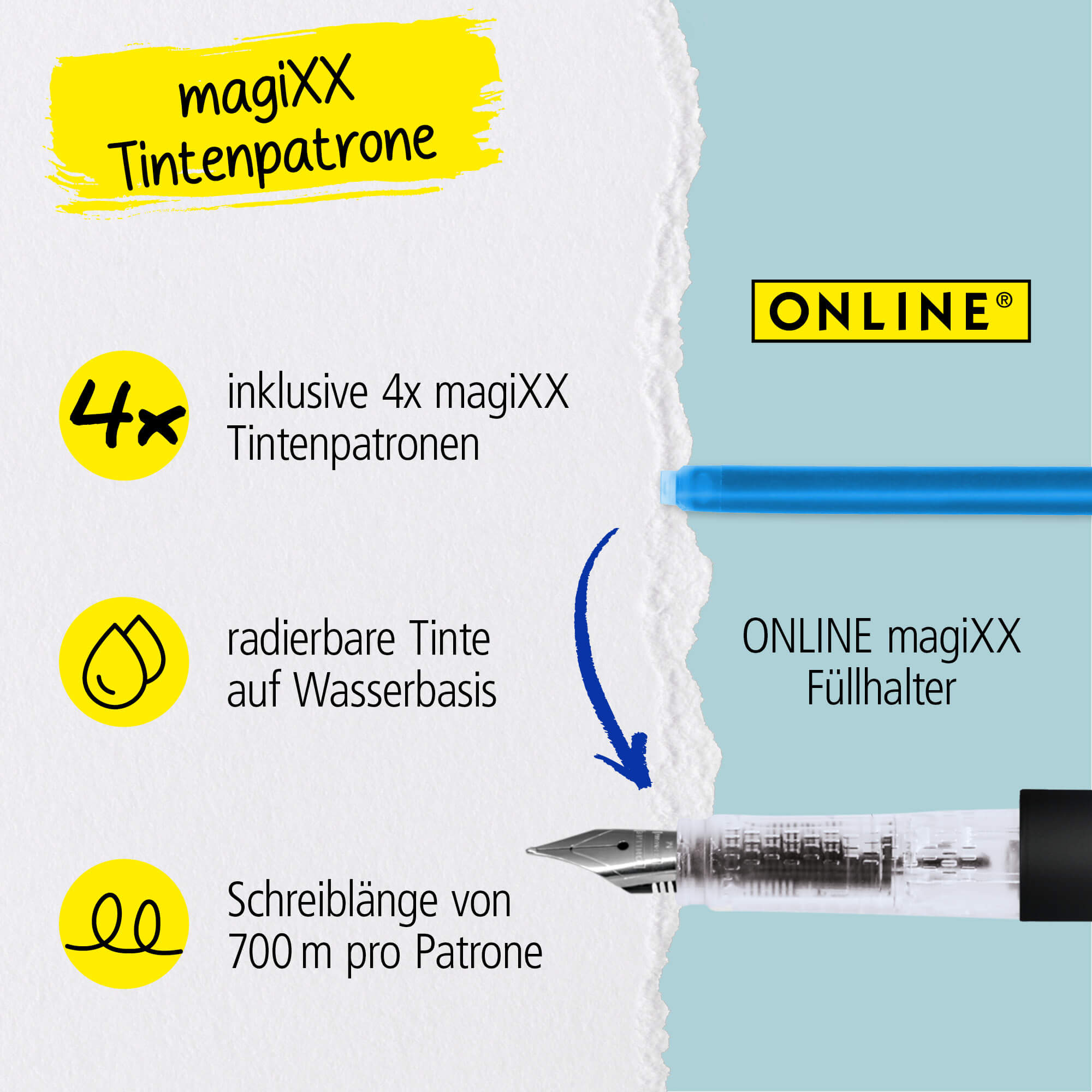 Radierbarer Füller ONLINE magiXX Dark Shadow inkl. Tintenpatronen