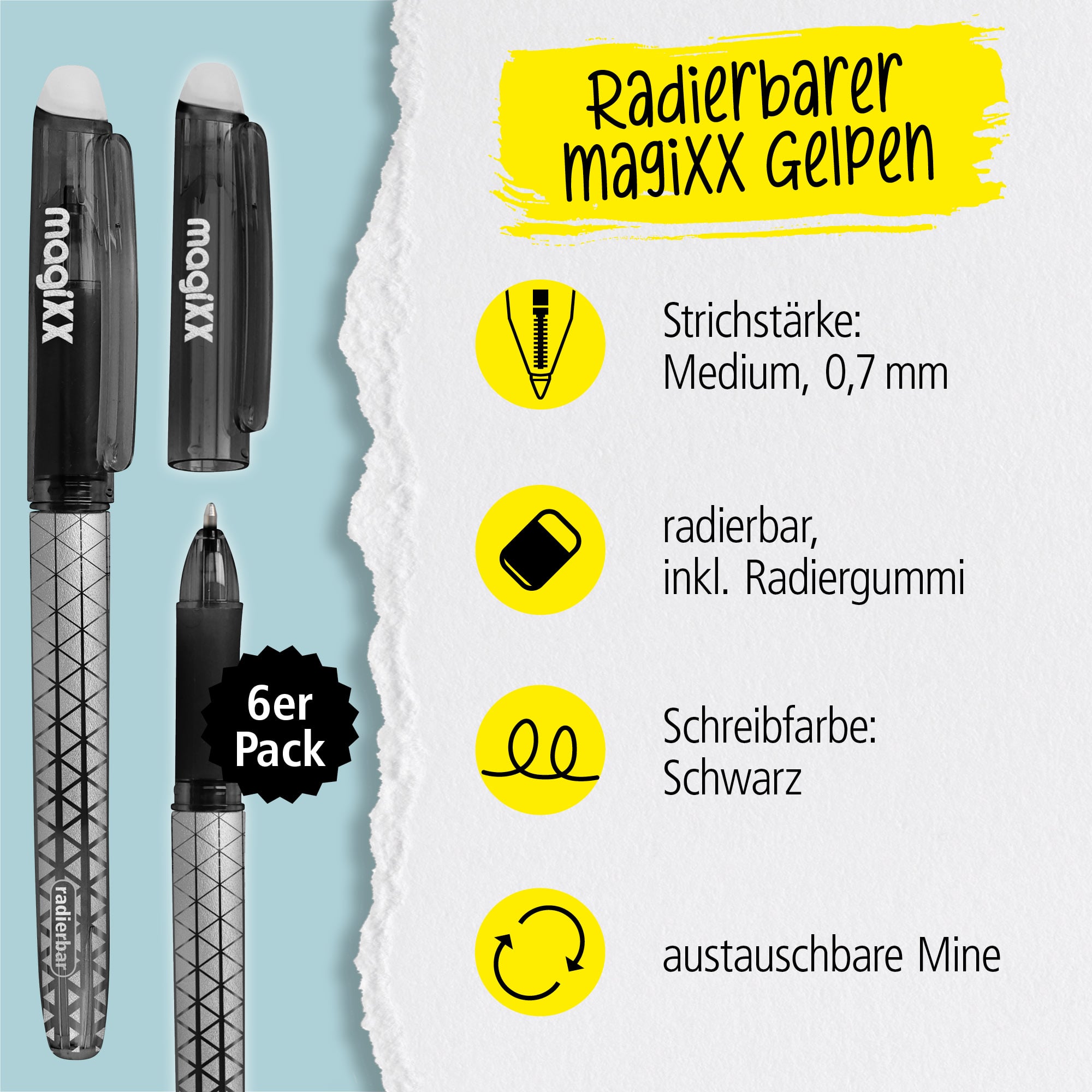 Radierbarer Gelschreiber ONLINE magiXX Classic Schwarz, 6 Stück