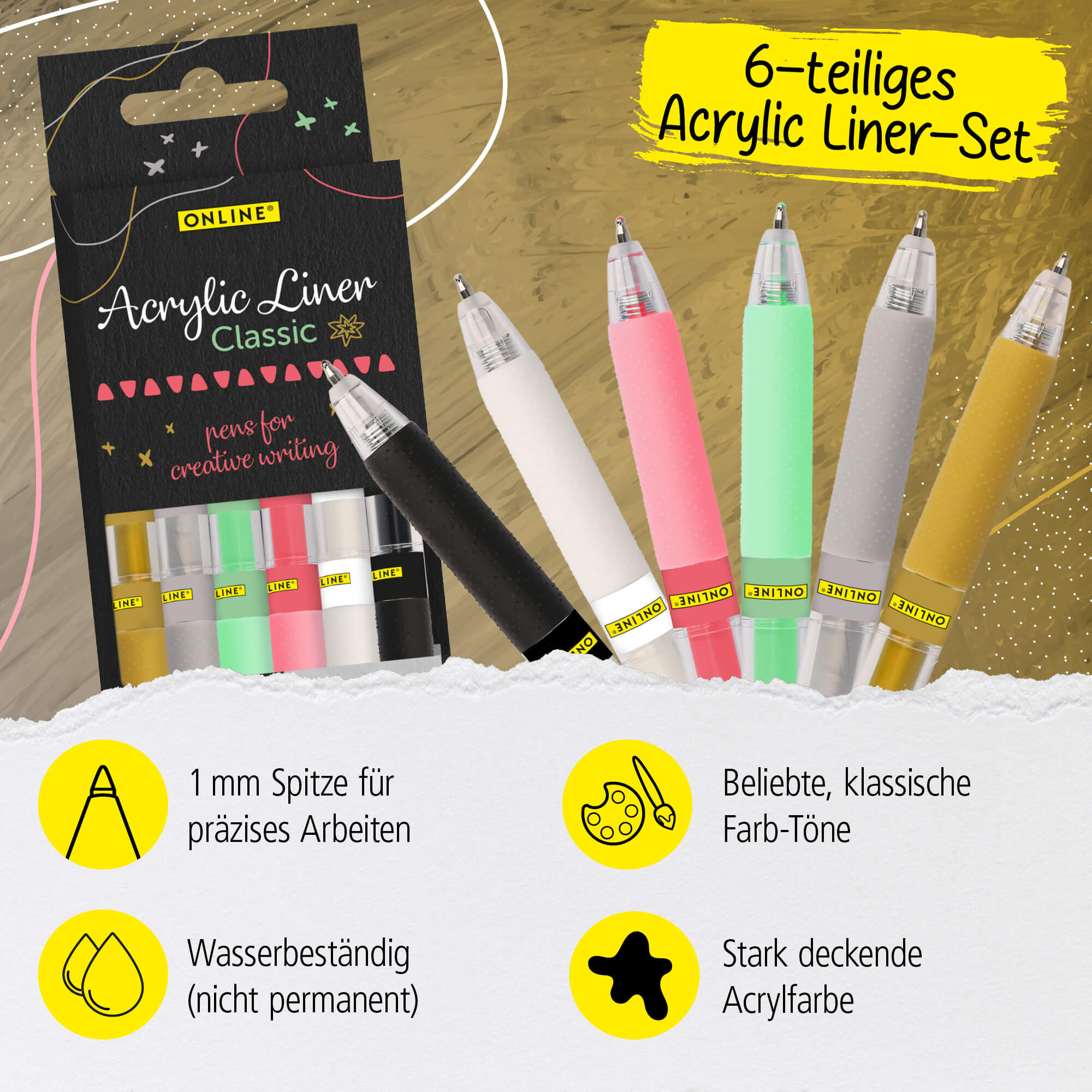 Acrylic Liner Classic, mit Gold und Silber, 6er-Set
