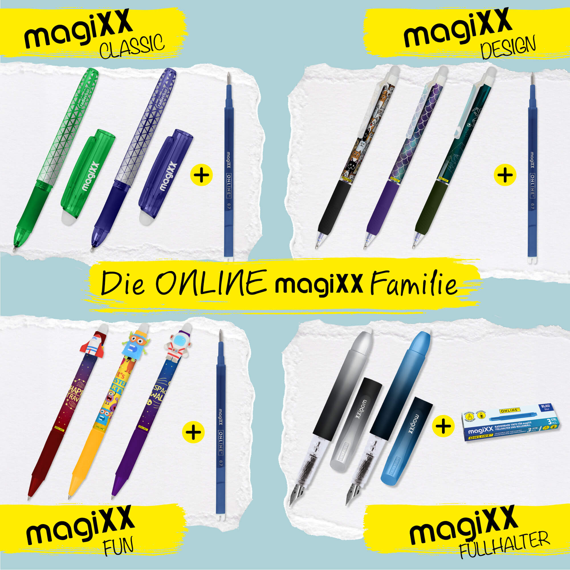 9x radierbare Tintenpatronen für magiXX Füllhalter, Vorteilspack, blauschreibend
