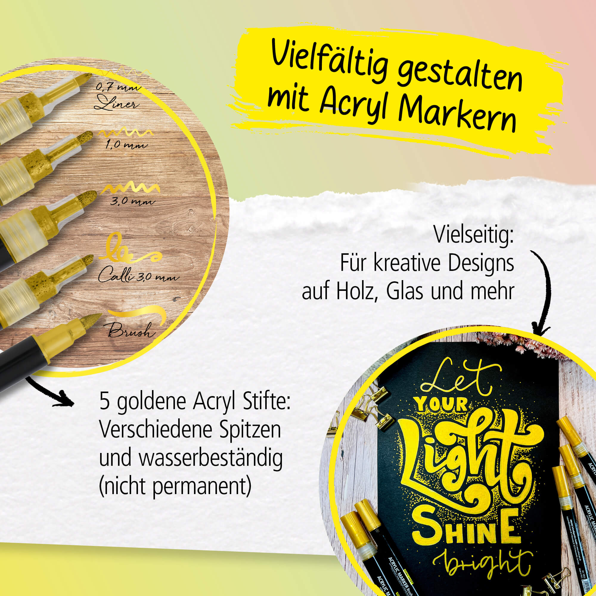 Acryl Lettering Set - 17 Teile, Handlettering Stifte mit Brush Pen, Fineliner, Acryl Marker inkl. Aquarell-Block in Geschenkverpackung