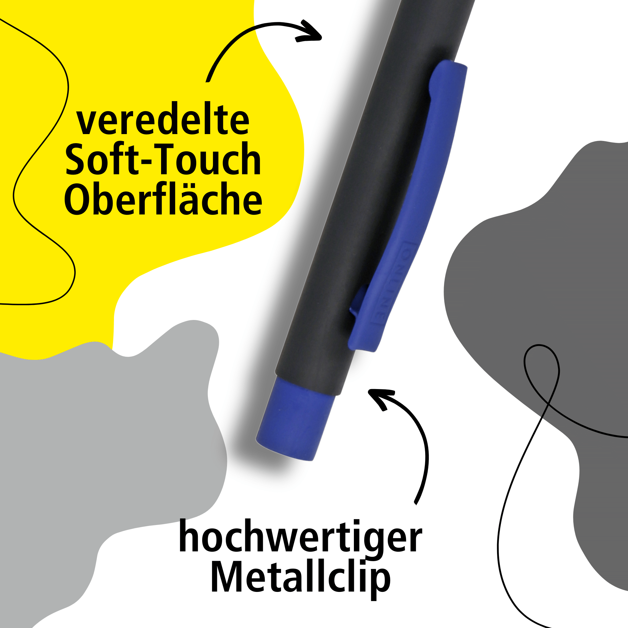 Druckkugelschreiber Soft Metal Black & Blue