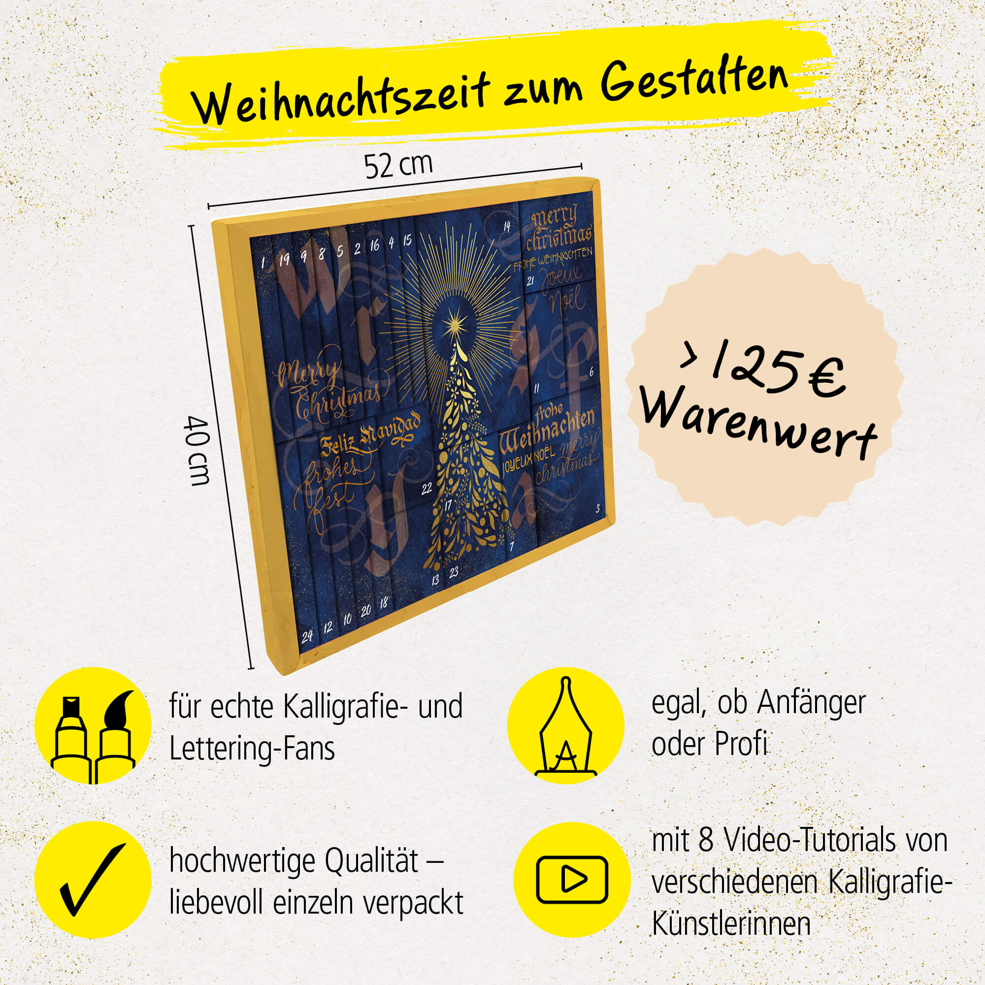 ONLINE Adventskalender Kalligrafie 2026, Kreativ Kalender für Erwachsene inkl. Tutorials