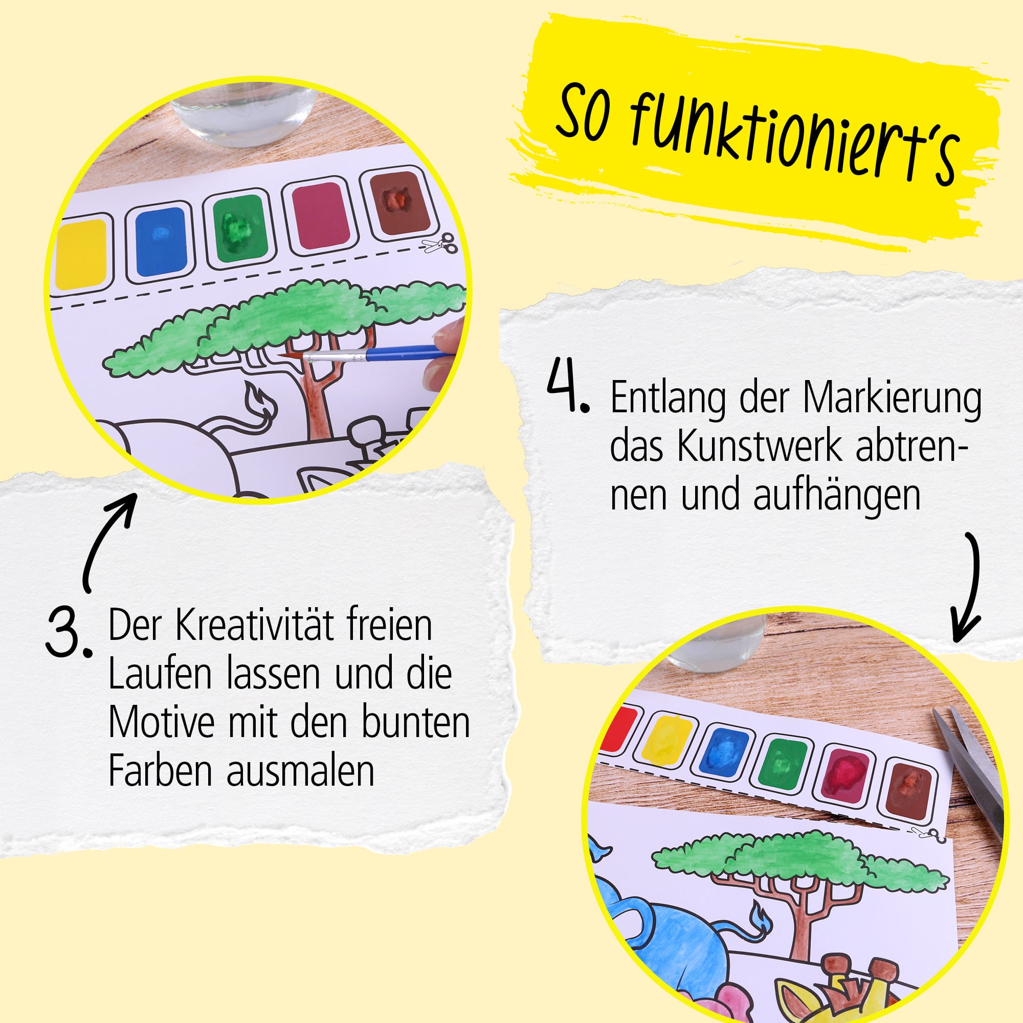 Malvorlagen, Motiv Wildlife, inkl. 2 Pinsel und 6 Wasserfarben