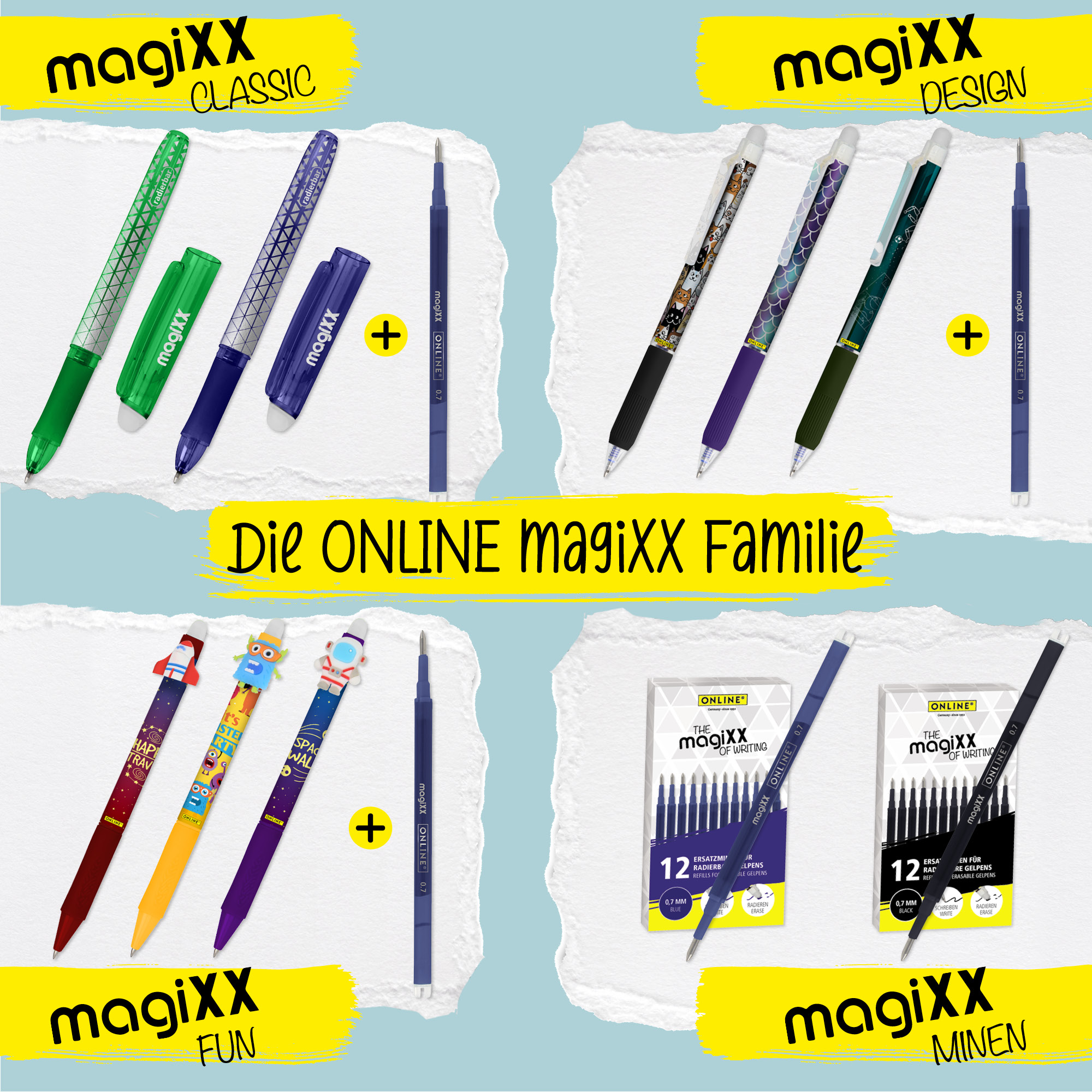 Radierbare Ersatzminen für ONLINE magiXX Gelschreiber - 0,7 mm grün