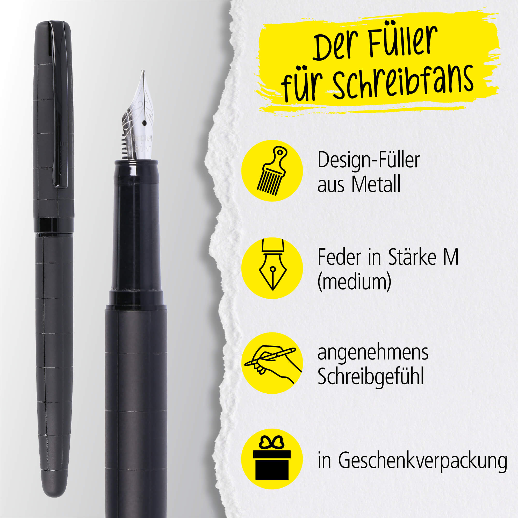 Eleganza Füller & Kugelschreiber Black, inkl. Lederetui in Geschenkbox
