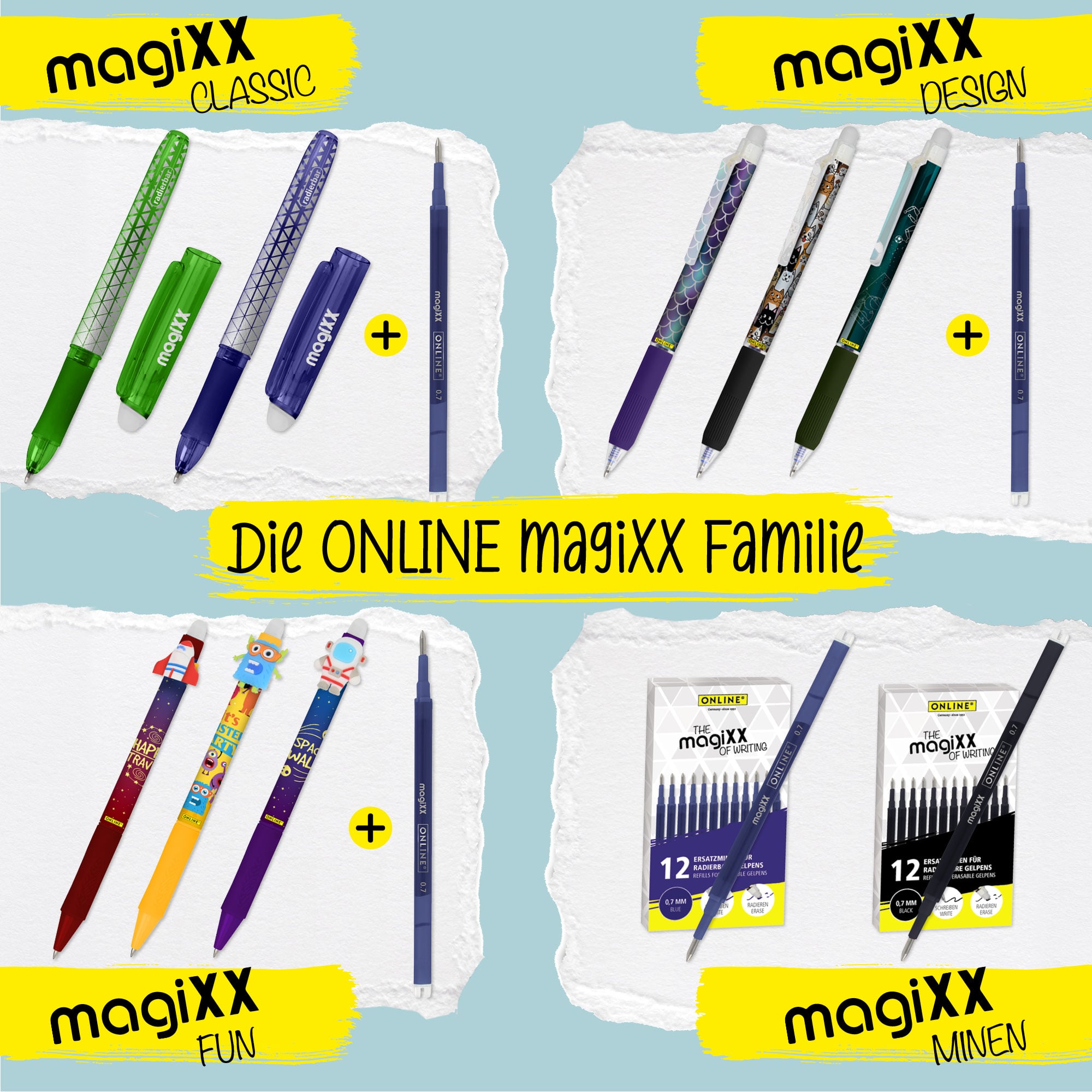 Radierbare Ersatzminen für ONLINE magiXX Gelschreiber - 0,7 mm blau