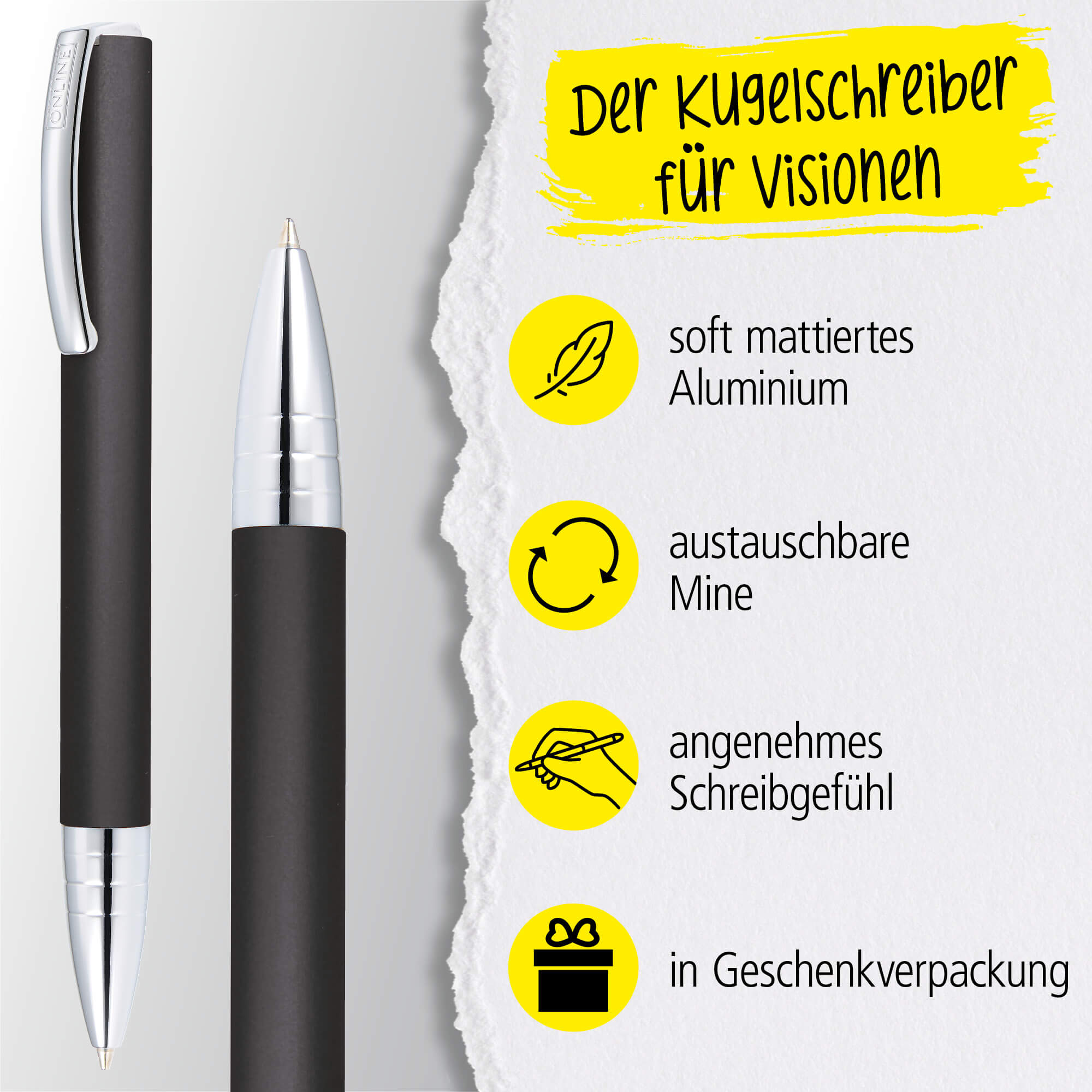 Kugelschreiber Vision Classic Black, mit Wunschgravur