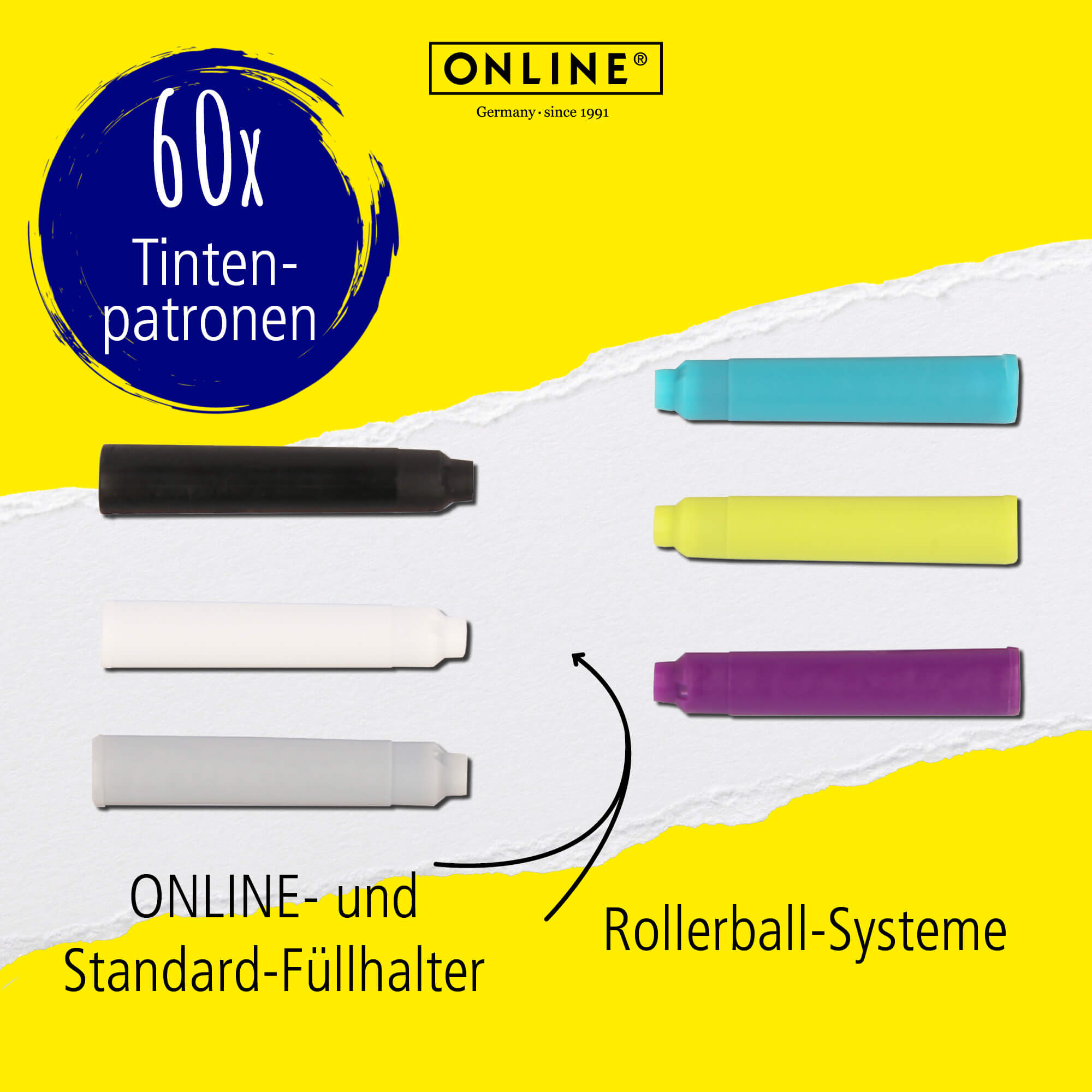 Standard-Tintenpatronen im 60er-Pack, im Tintenfass, Schreibfarbe Blau