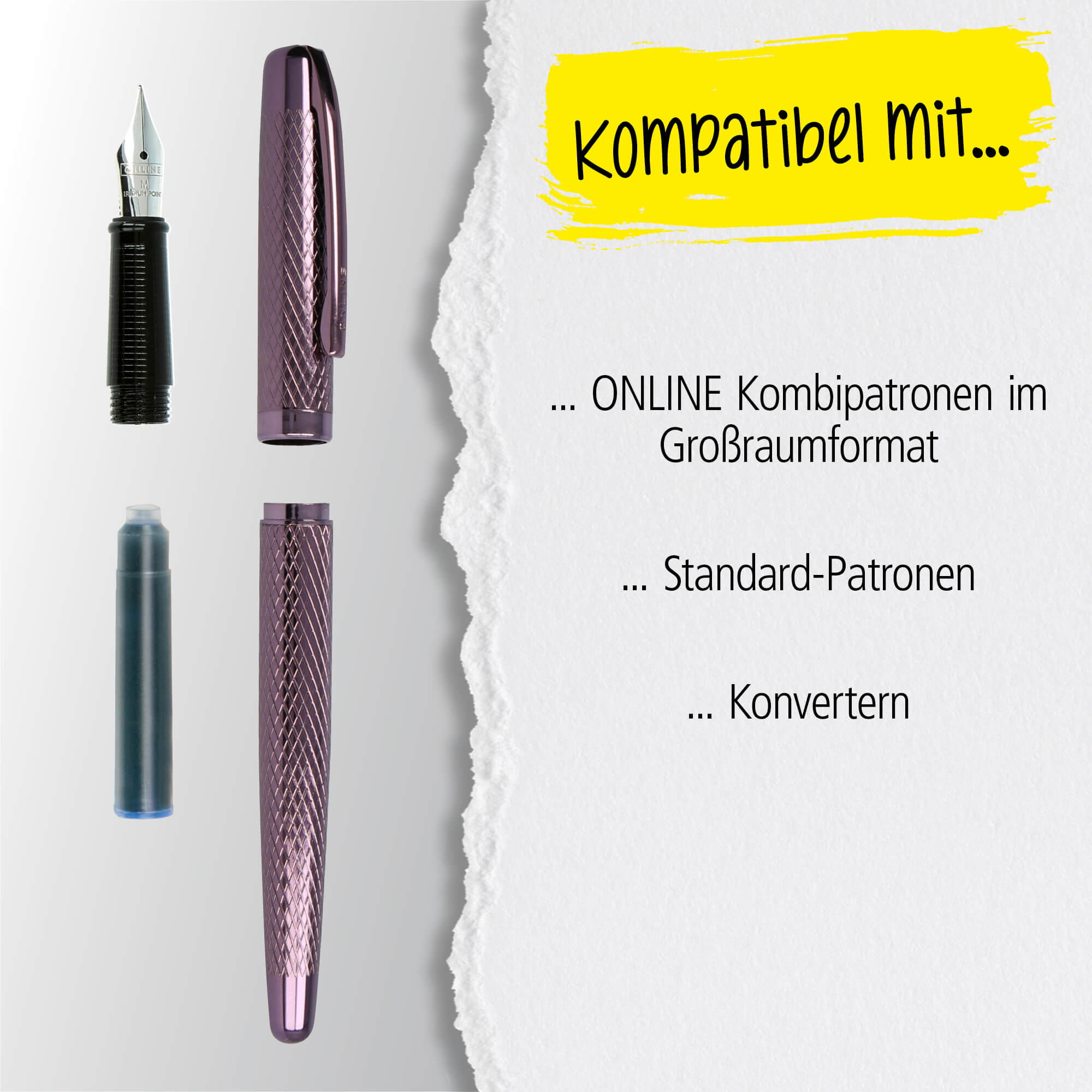 Füller Eleganza Diamond Wine, aus Metall, Federstärke M, inkl. Tintenpatrone und Geschenkverpackung