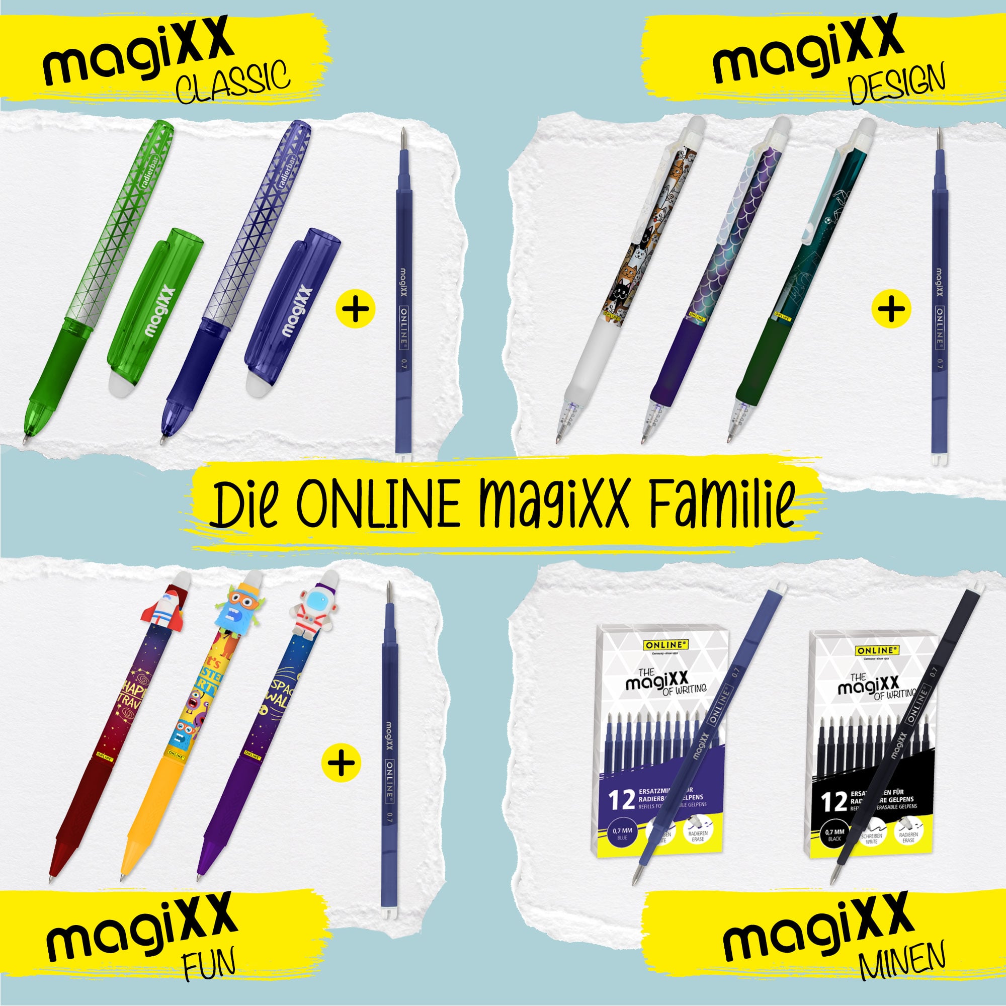 Radierbare Ersatzminen für ONLINE magiXX Gelschreiber - 0,7 mm blau
