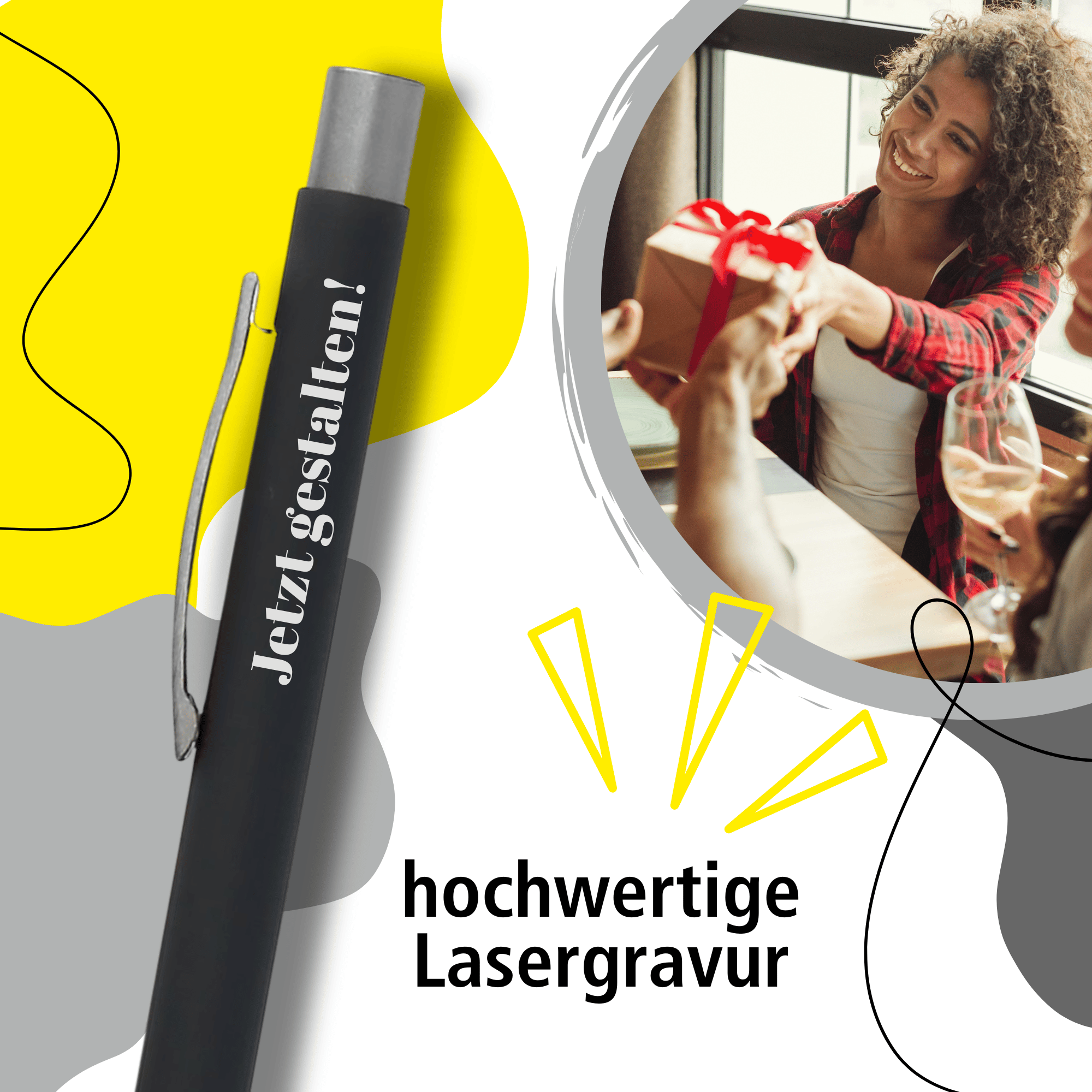 Kugelschreiber Soft Metal Pure Black, personalisiert mit Gravur