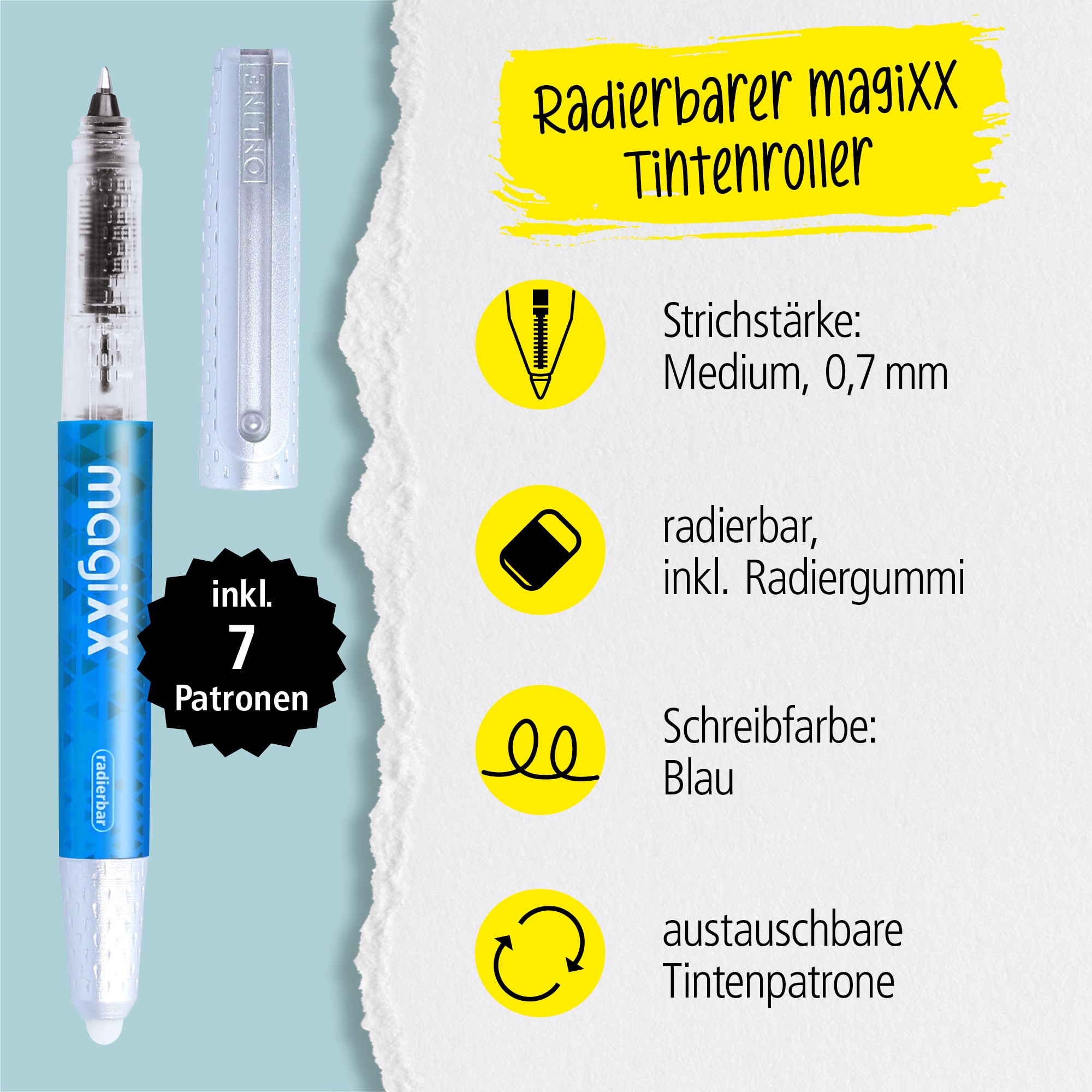 Radierbarer Patronenrollerball ONLINE magiXX Blue inkl. Tintenpatronen