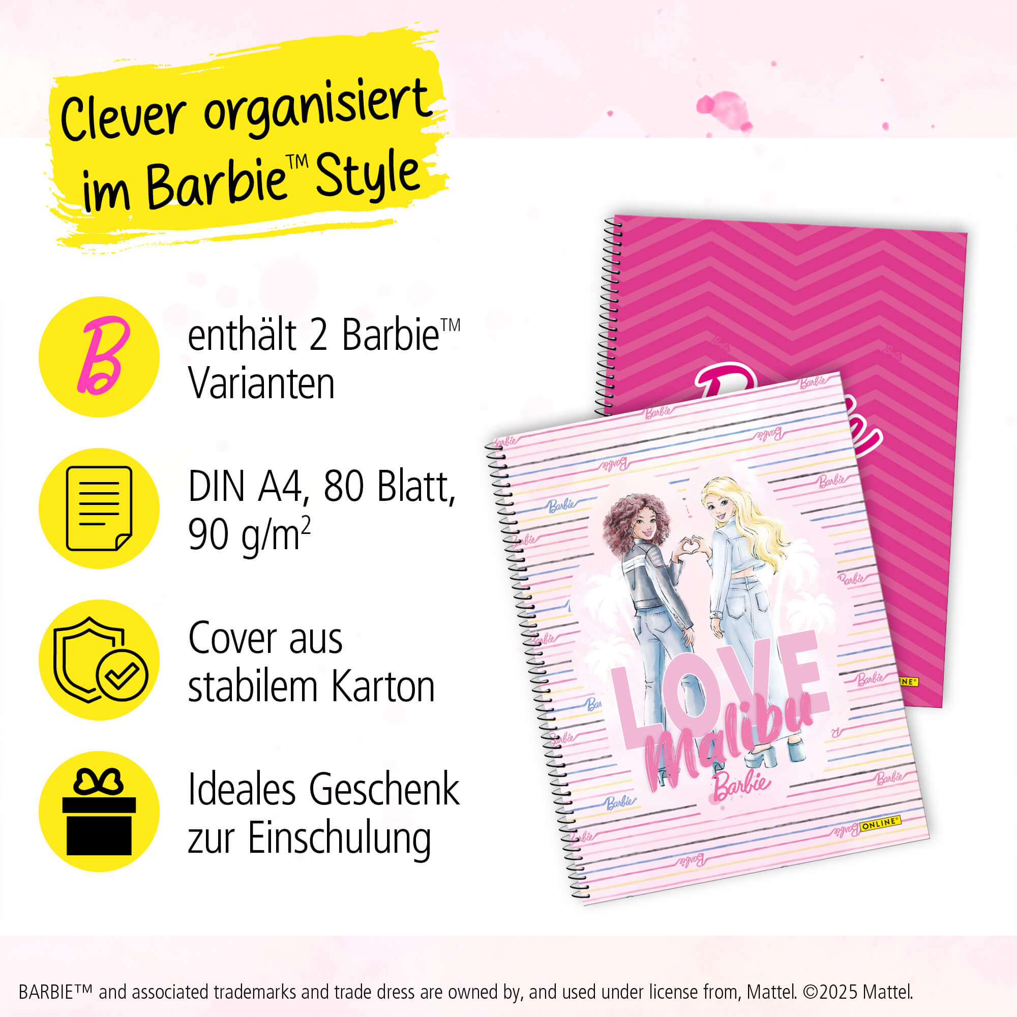 Collegeblock DIN A4 Barbie, kariert, 2er Pack