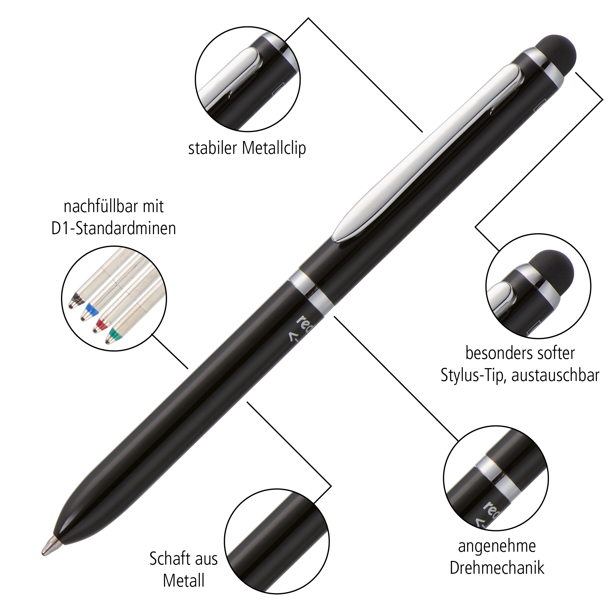 Kugelschreiber 3-in-1 Multi Touch Pen Black