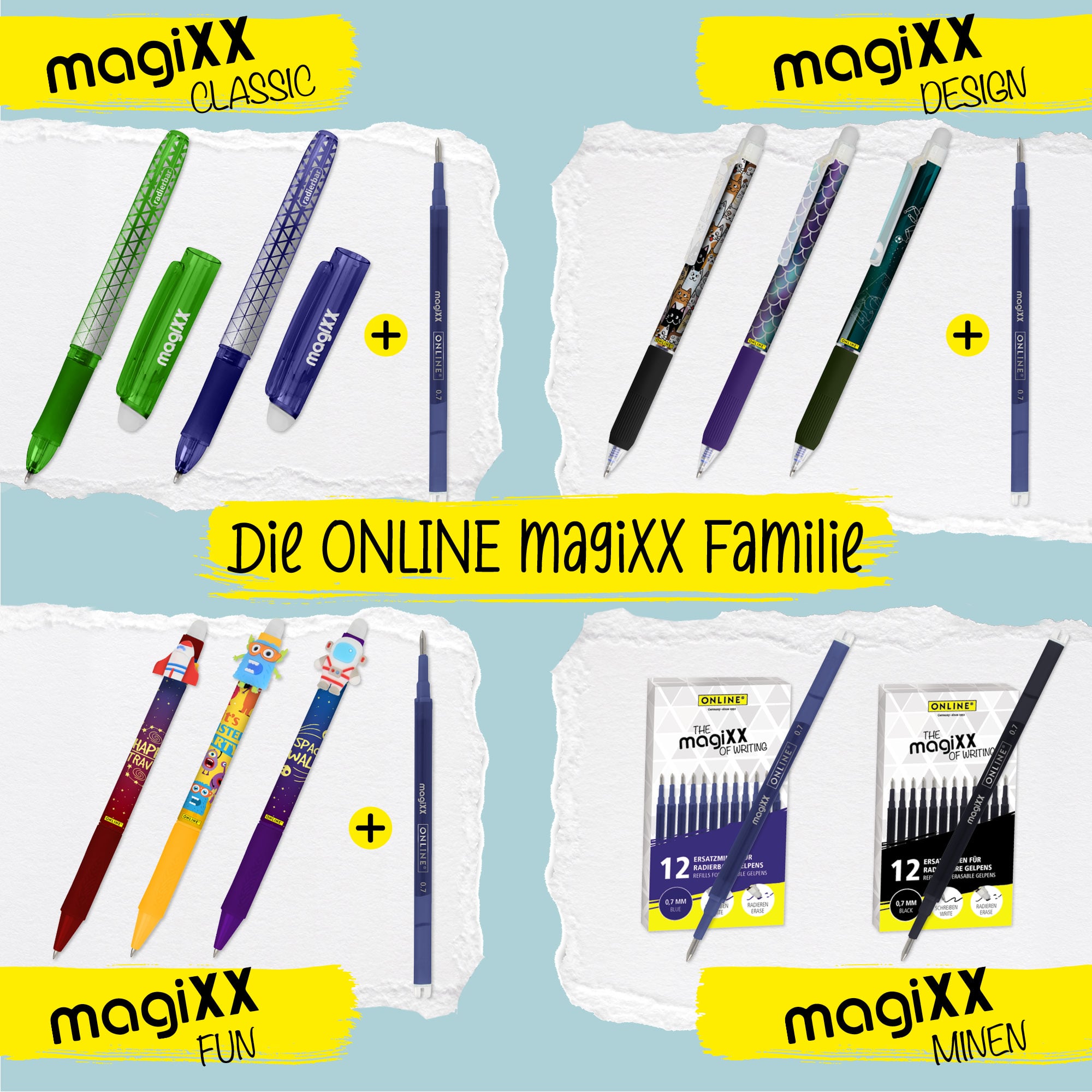 Radierbare Ersatzminen für ONLINE magiXX Gelschreiber - 0,7 mm schwarz
