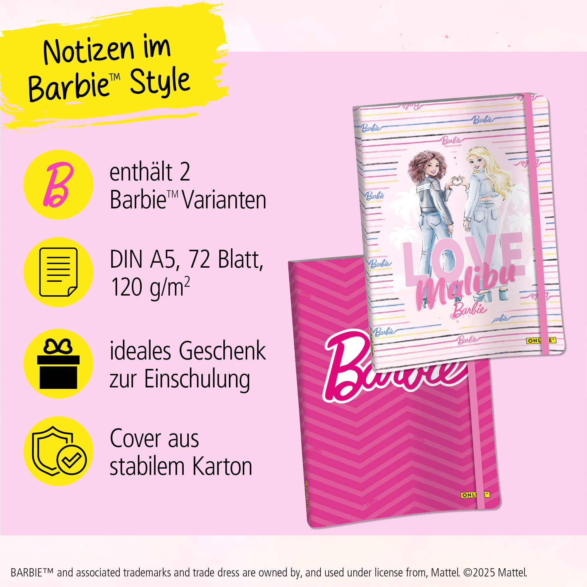 Bullet Journal Barbie 2er Pack, Notizbuch mit Soft-Cover, DIN A5, 120g/m² FSC Papier, 144 Seiten