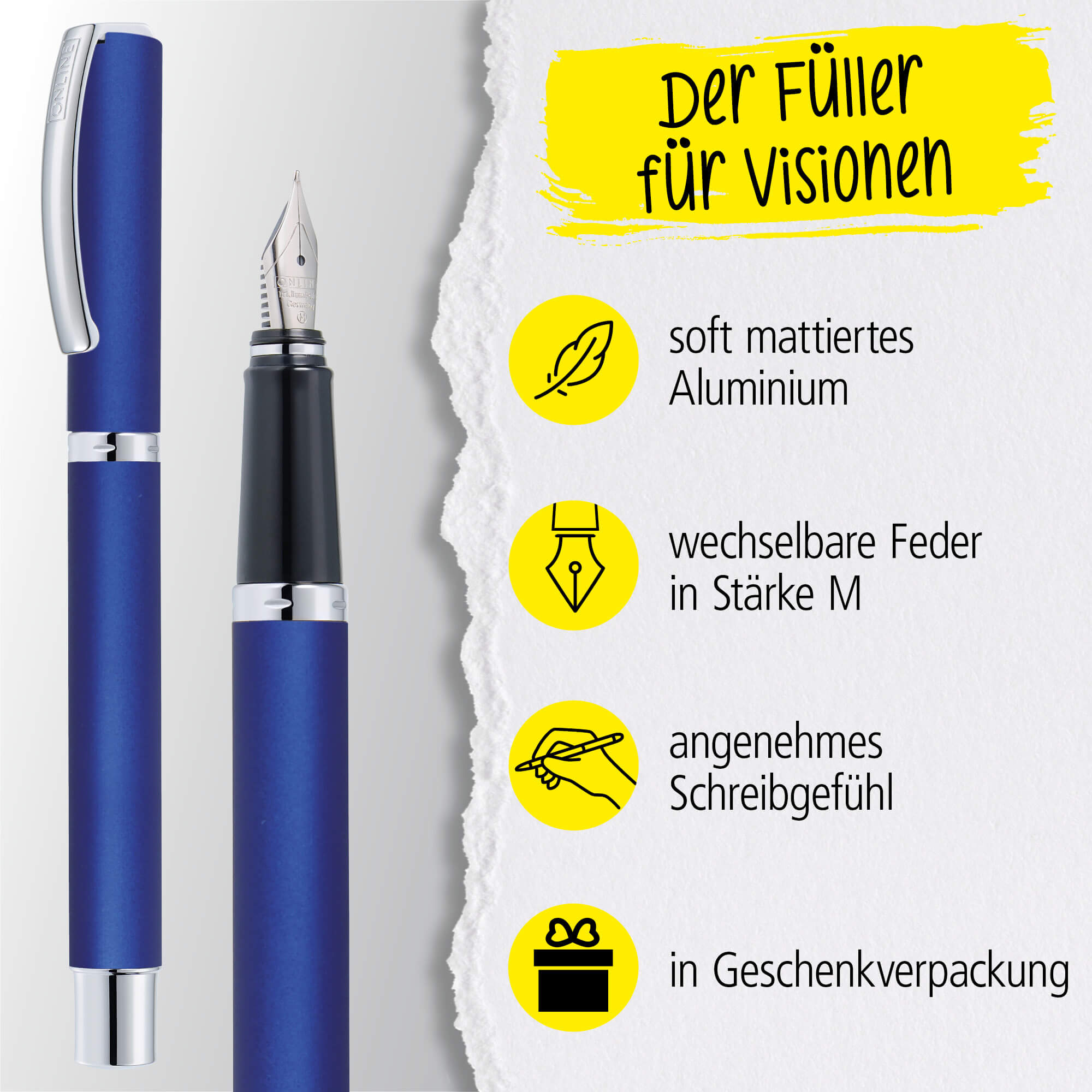 Füller Vision Ocean Blue (M), personalisiert mit Gravur