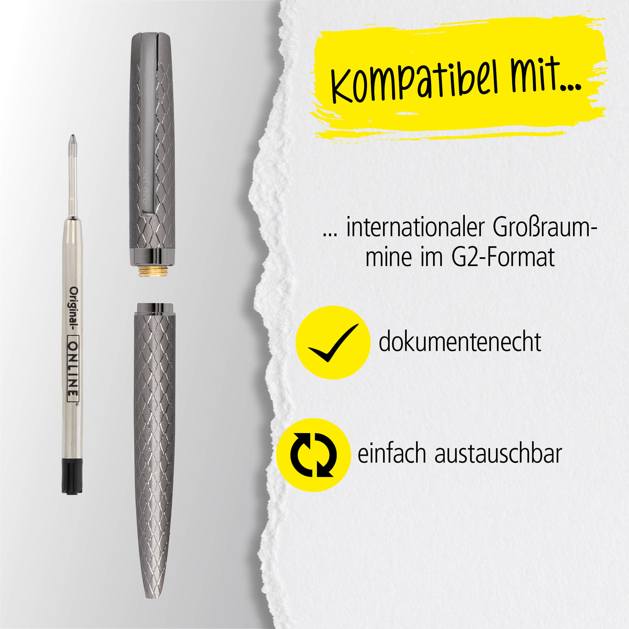 Drehkugelschreiber Eleganza Diamond Titan, aus Metall, auswechselbare Großraummine Schreibfarbe Schwarz dokumentenecht, inkl. Geschenkverpackung