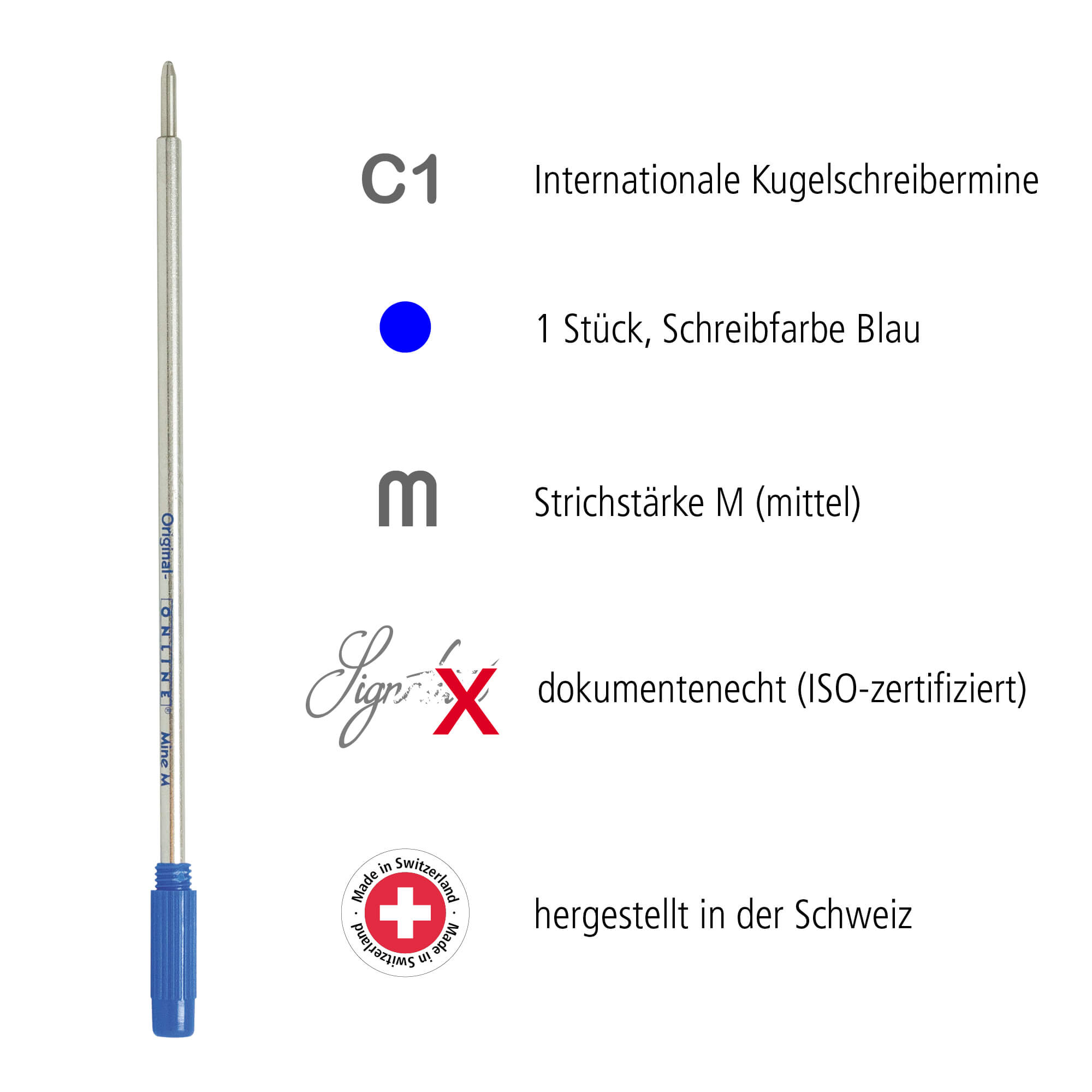 Internationale Kugelschreibermine M, Blau